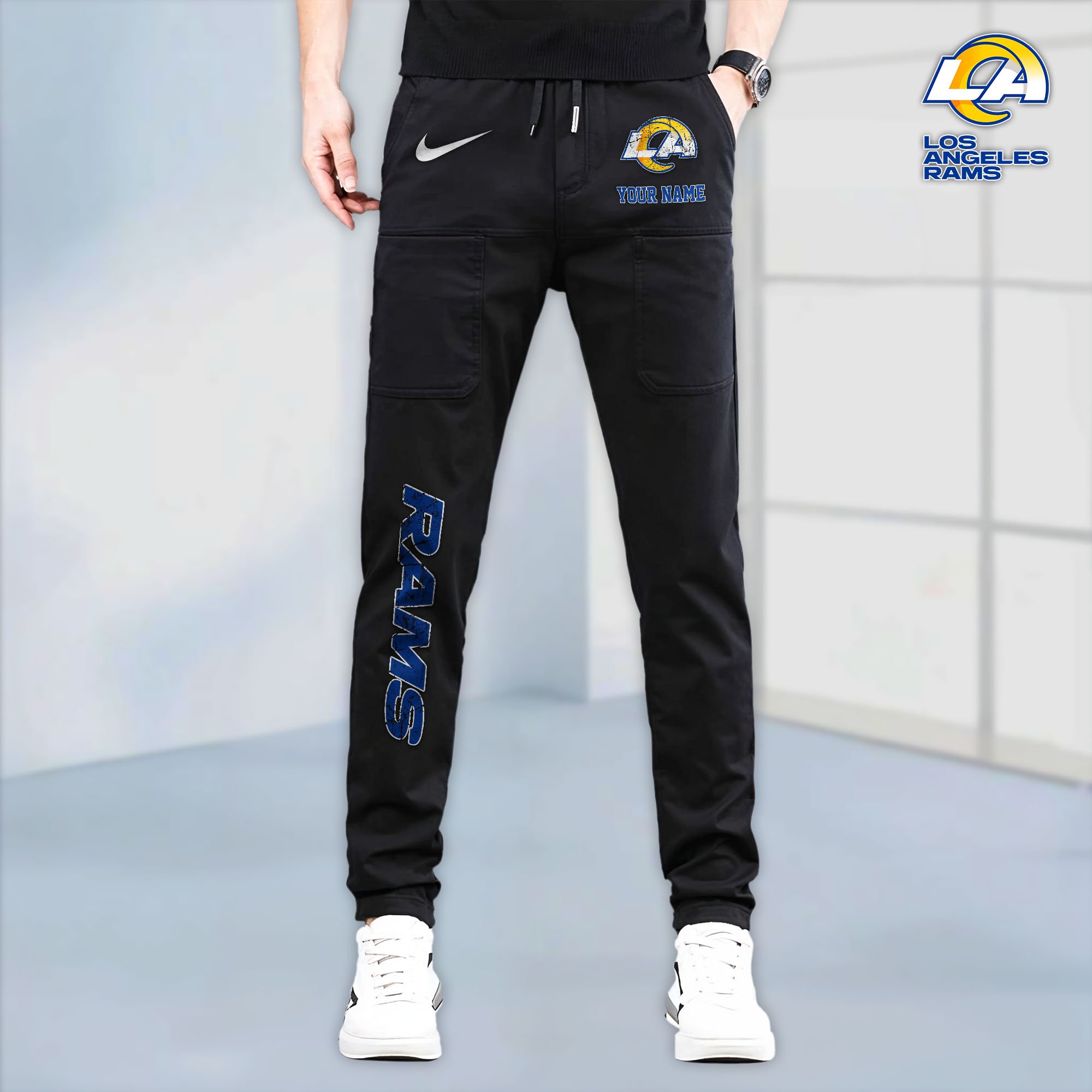 Los Angeles Rams High Stretch Multi Pocket Durable Cargo Pants - Long Custom Name 