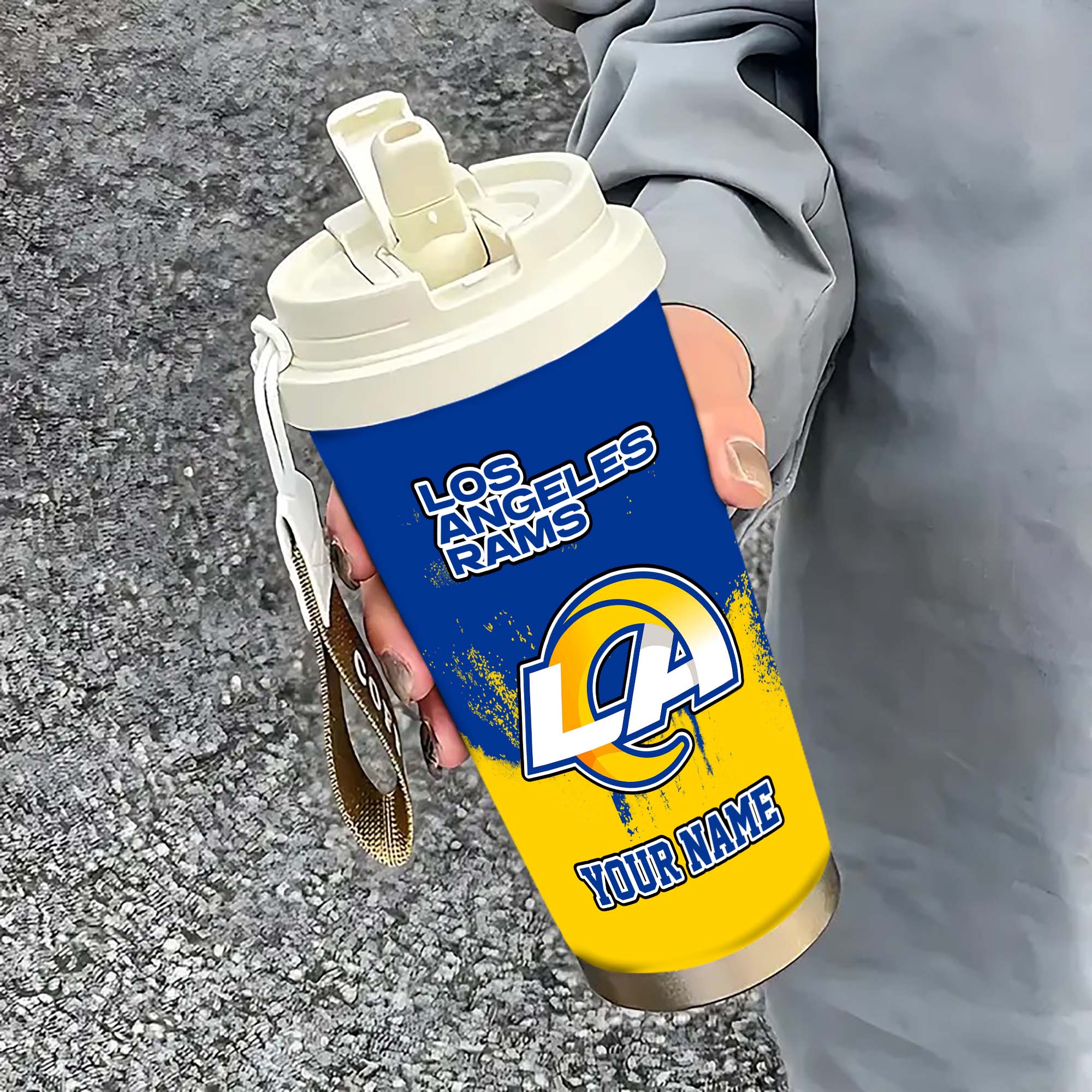 Los Angeles Rams Insulated Coffee Mug With Straw And Lid, Portable Coffee Travel Mug For Car, Fan Gifts
