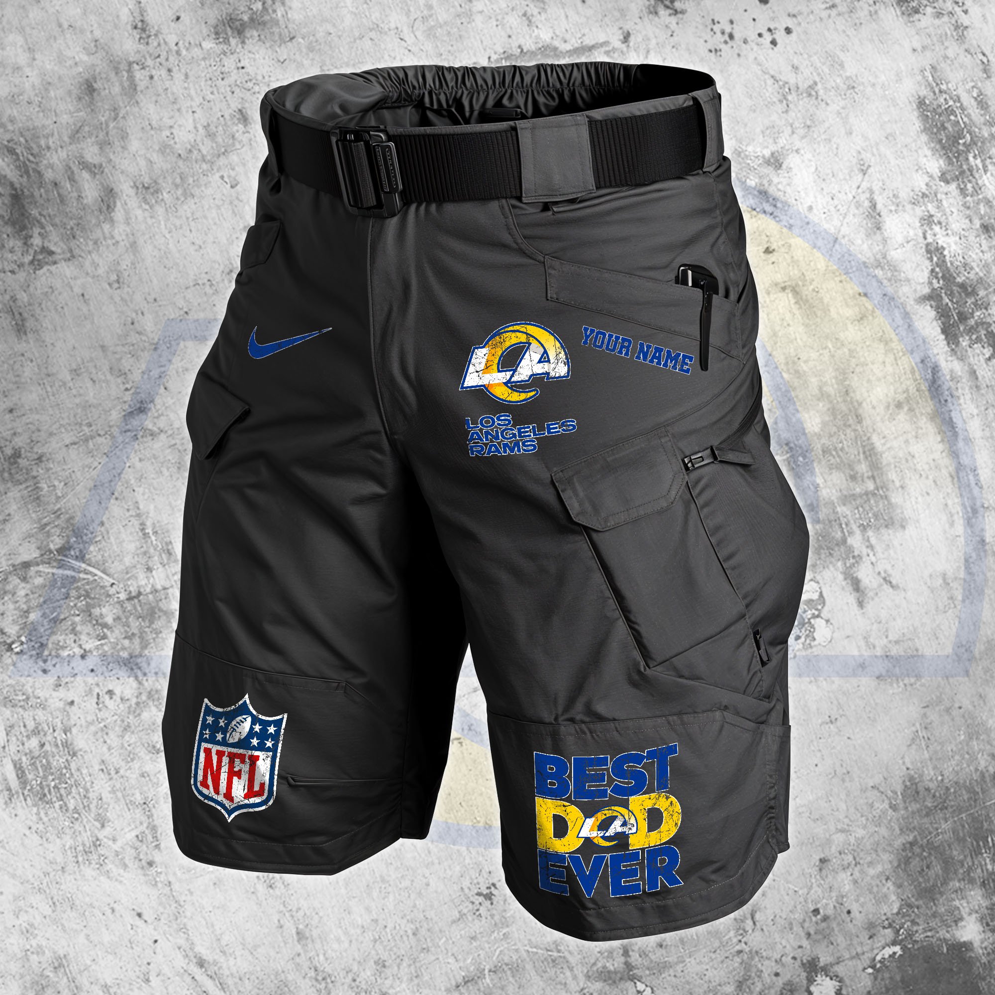 Los Angeles Rams Men Cargo Shorts Custom Your Name, Football Lovers Clothings, Fathers Day Gifts 