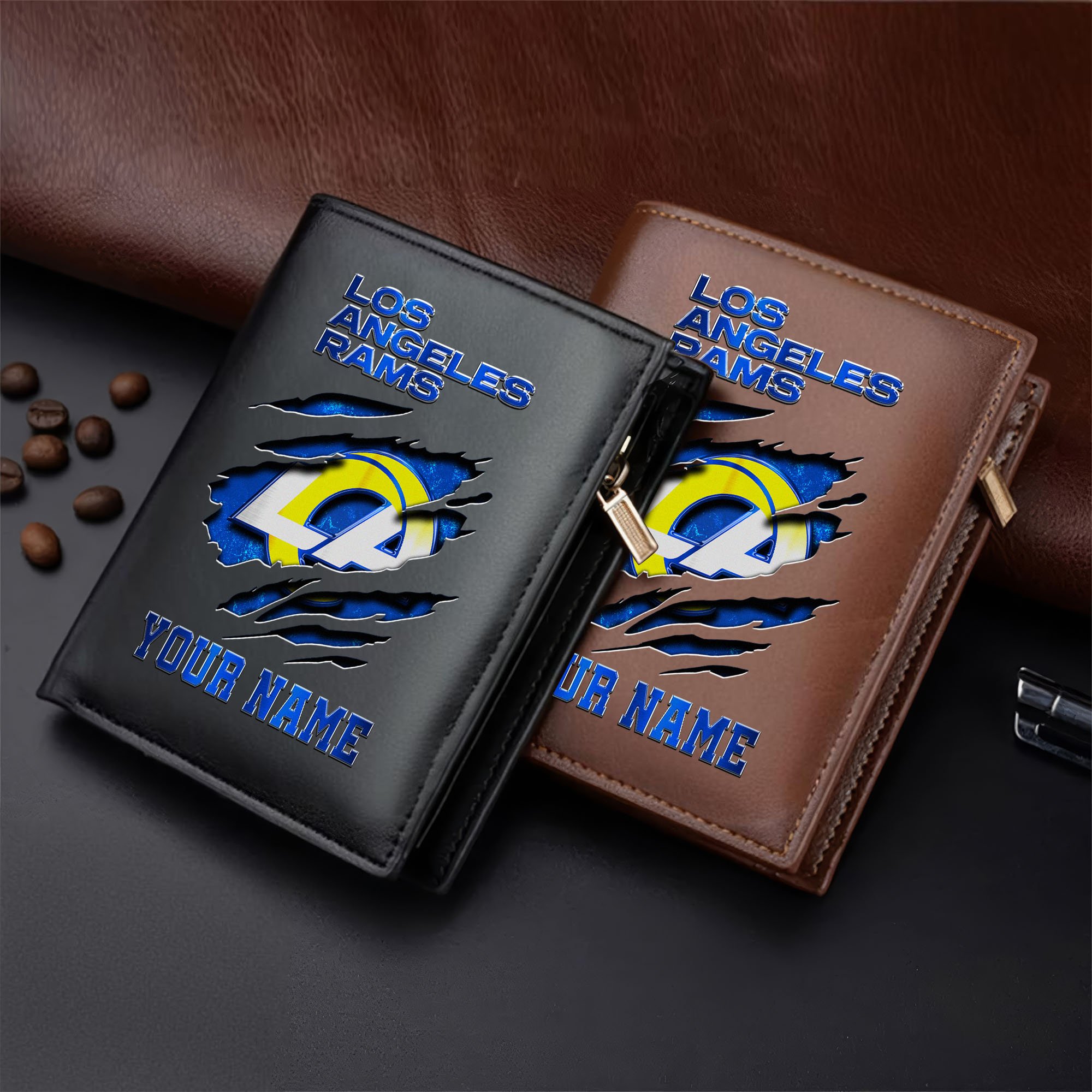 Los Angeles Rams Men Wallet Custom Your Name, Football Team Men Wallet For Fans, Gifts For Football Lovers