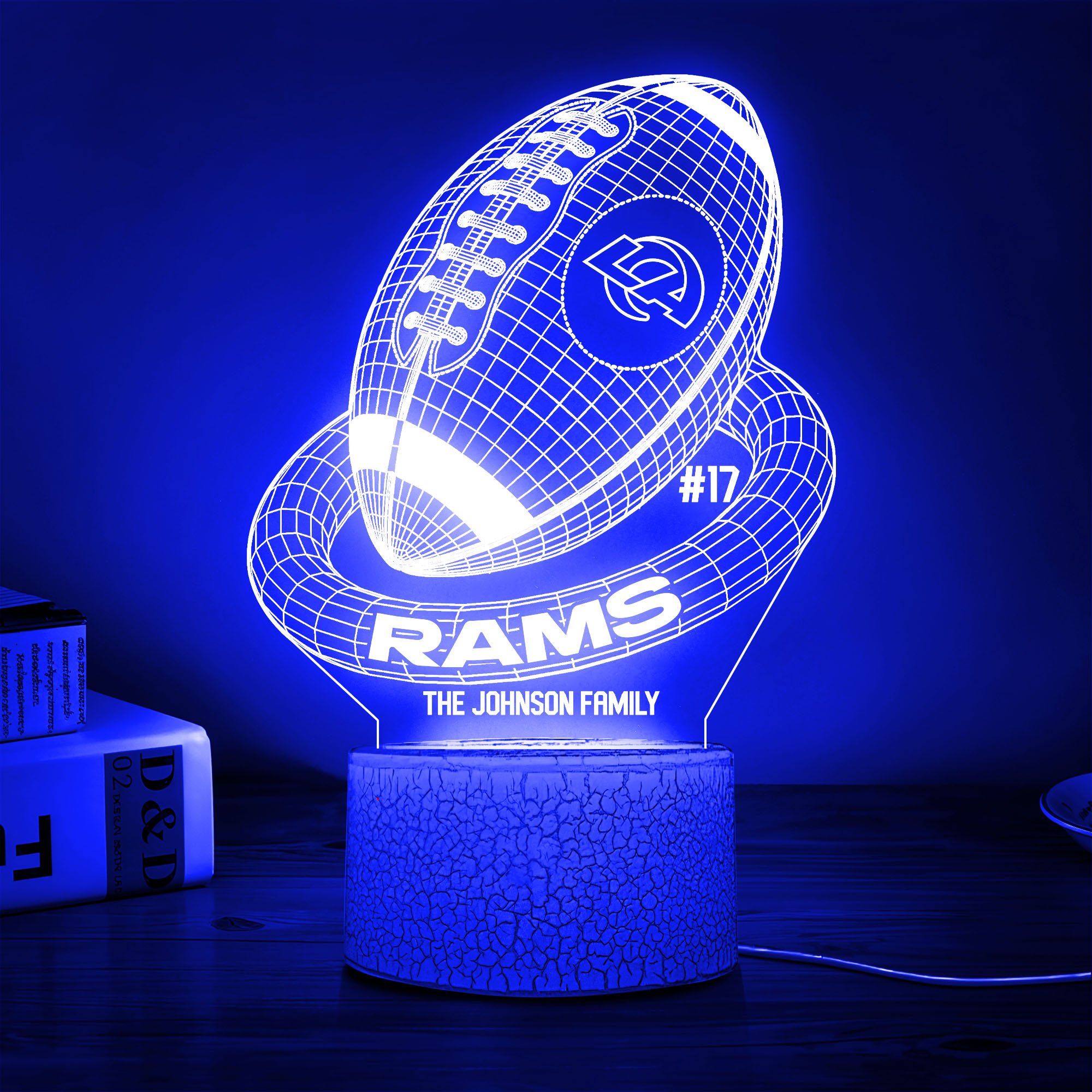 Los Angeles Rams Sport Team 3D Led Lamps Custom Family Name And Number, Sport Gifts, Sport Home Decor 