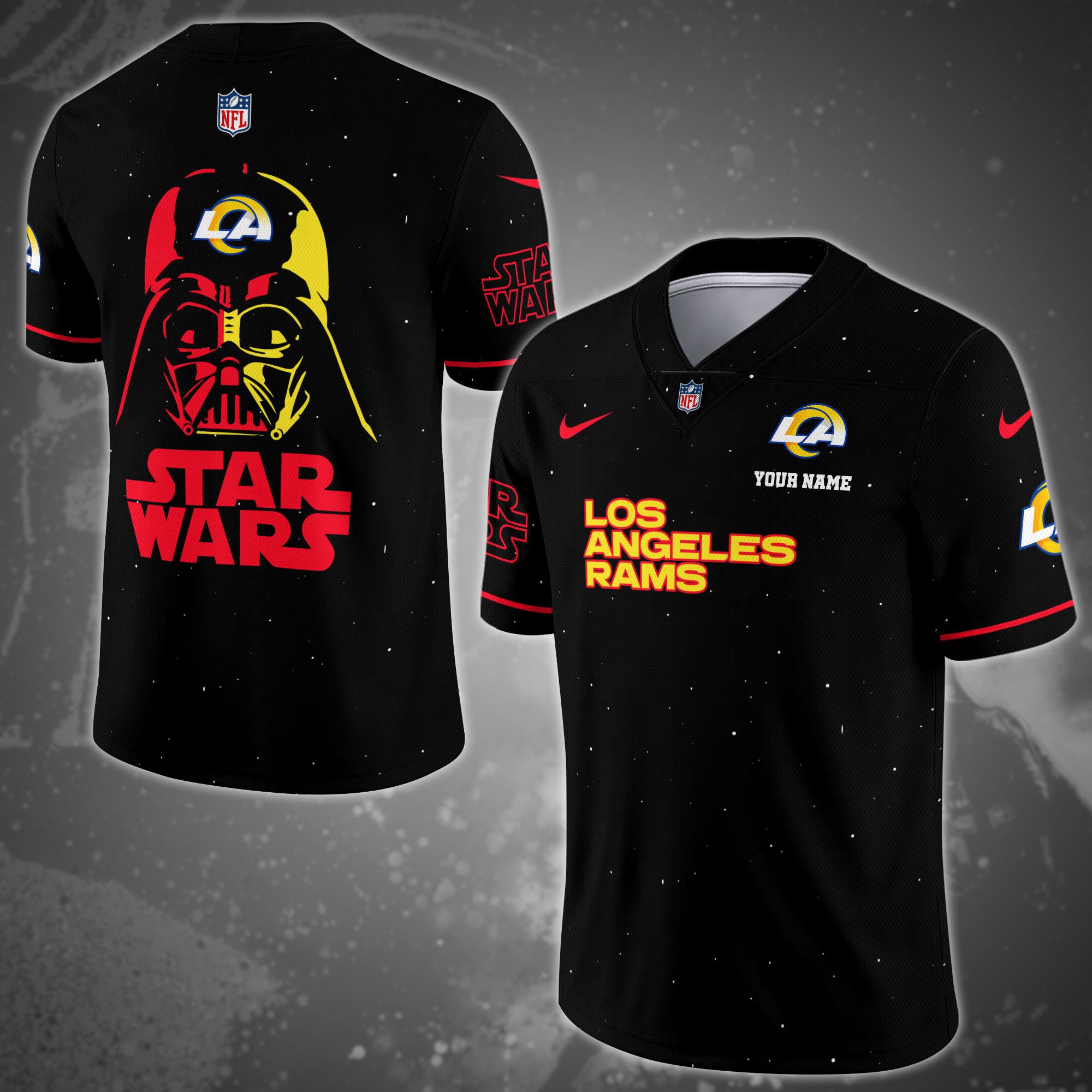 Los Angeles Rams Team And Star Wars Vneck Football Jersey Custom Name, Sport Shirts, Sport Gifts