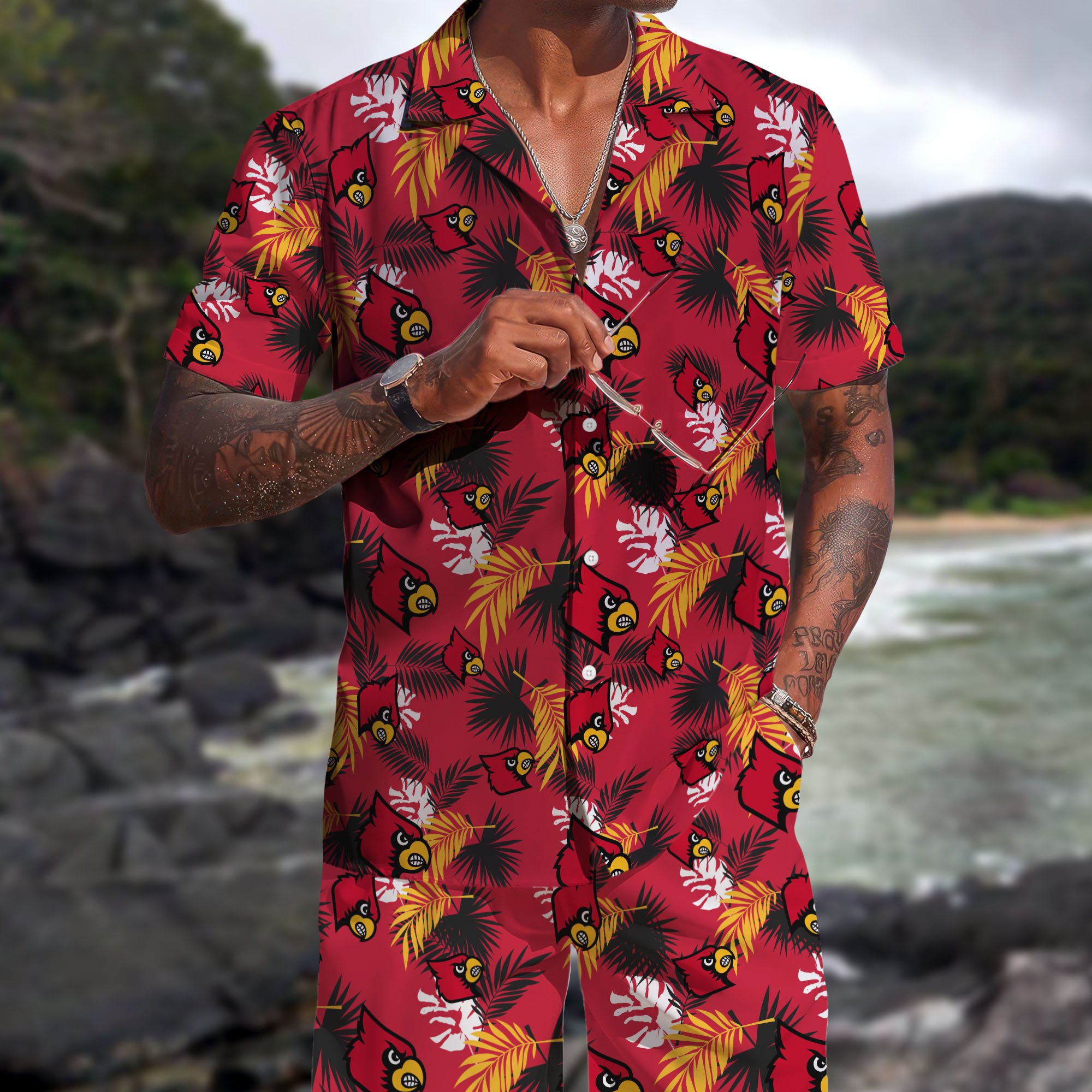 Louisville Cardinals Hawaiian Shorts Set 2025 Version, Hawaiian Shirts, Sports Shorts, Gifts For Fan