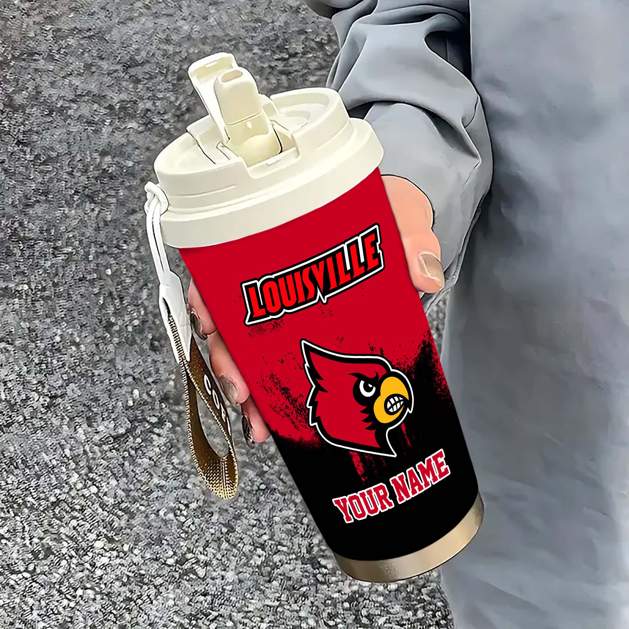 Louisville Cardinals Insulated Coffee Mug With Straw And Lid, Portable Coffee Travel Mug For Car, Fan Gifts
