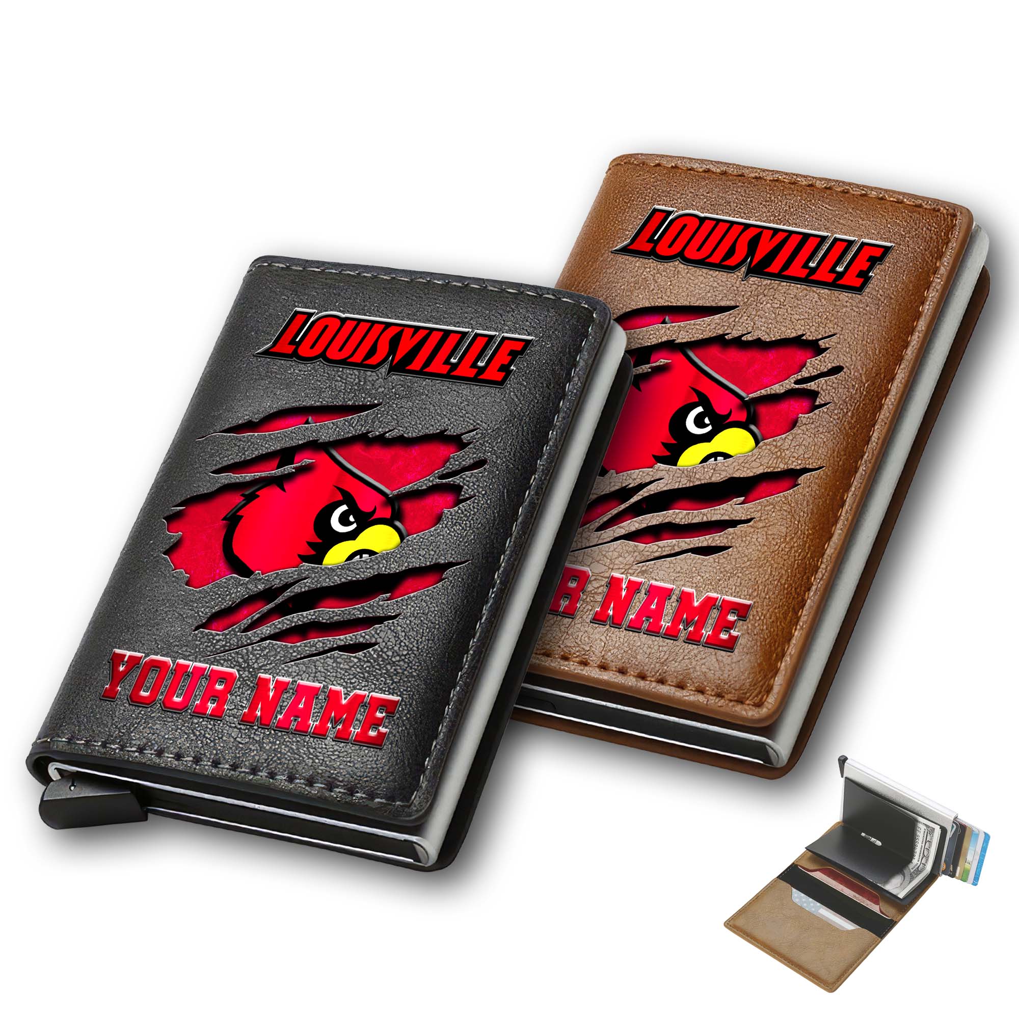 Louisville Cardinals Men Wallet Custom Your Name, Football Team Men Wallet For Fans, Gifts For Football Lovers