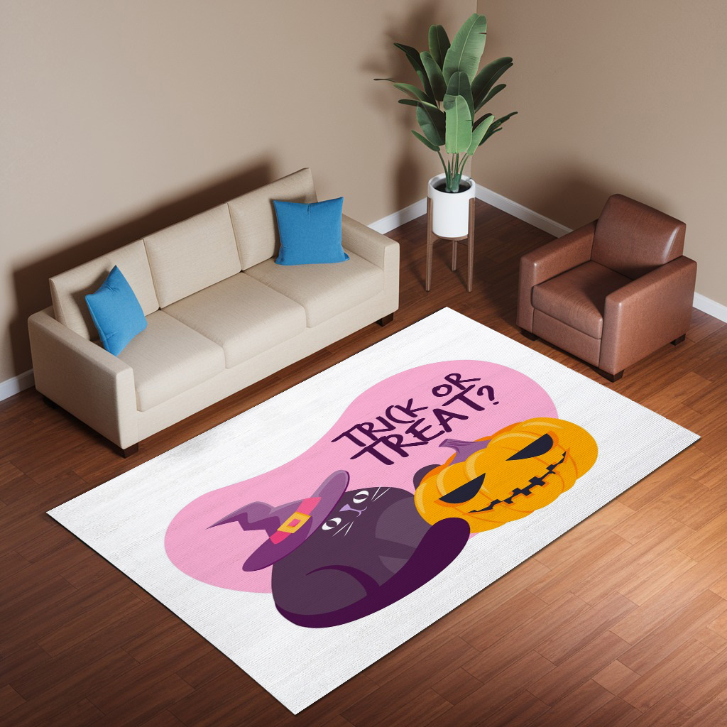 Lovely Hand Drawn Halloween Cat Rug
