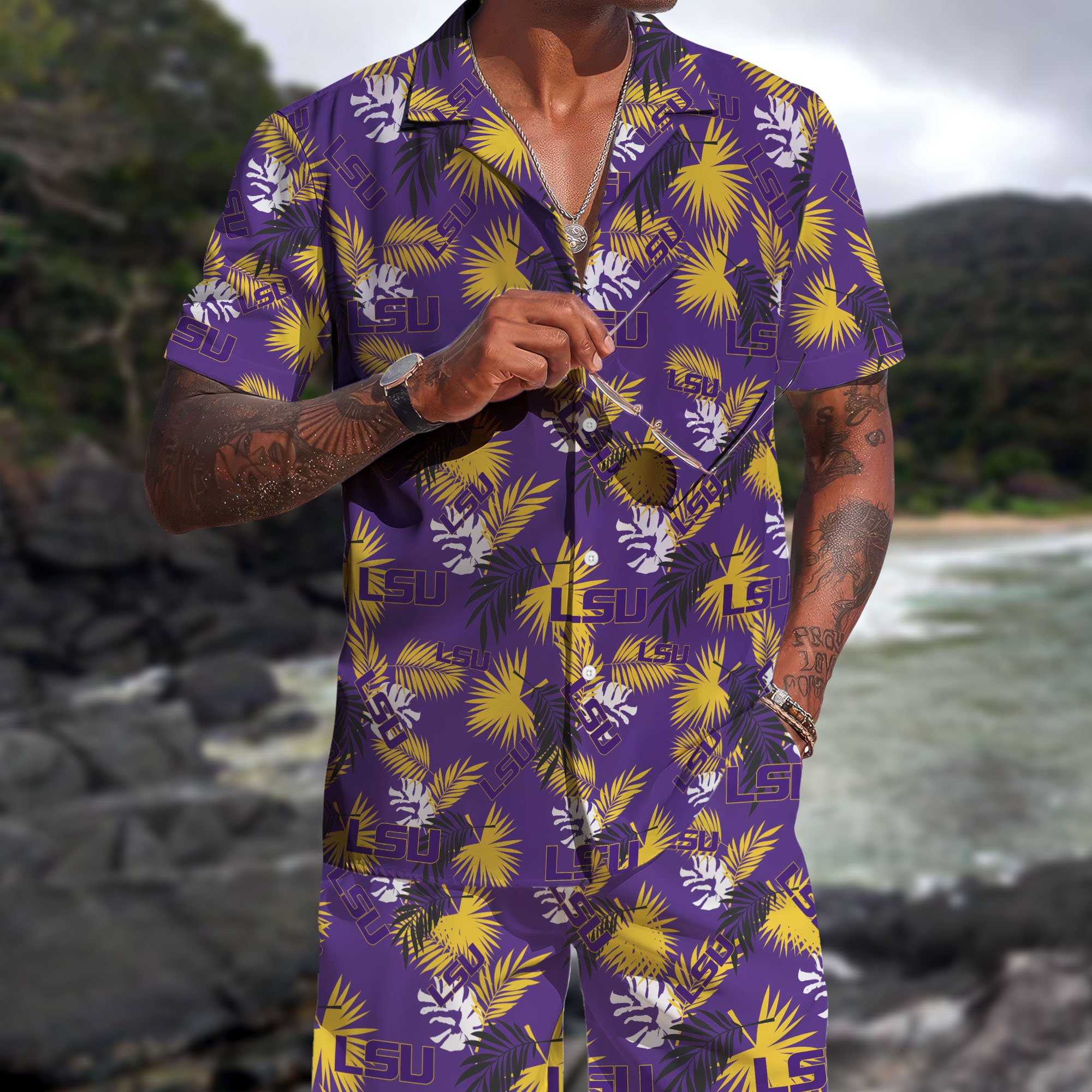 LSU TIGERS Hawaiian Shorts Set 2025 Version, Hawaiian Shirts, Sports Shorts, Gifts For Fan