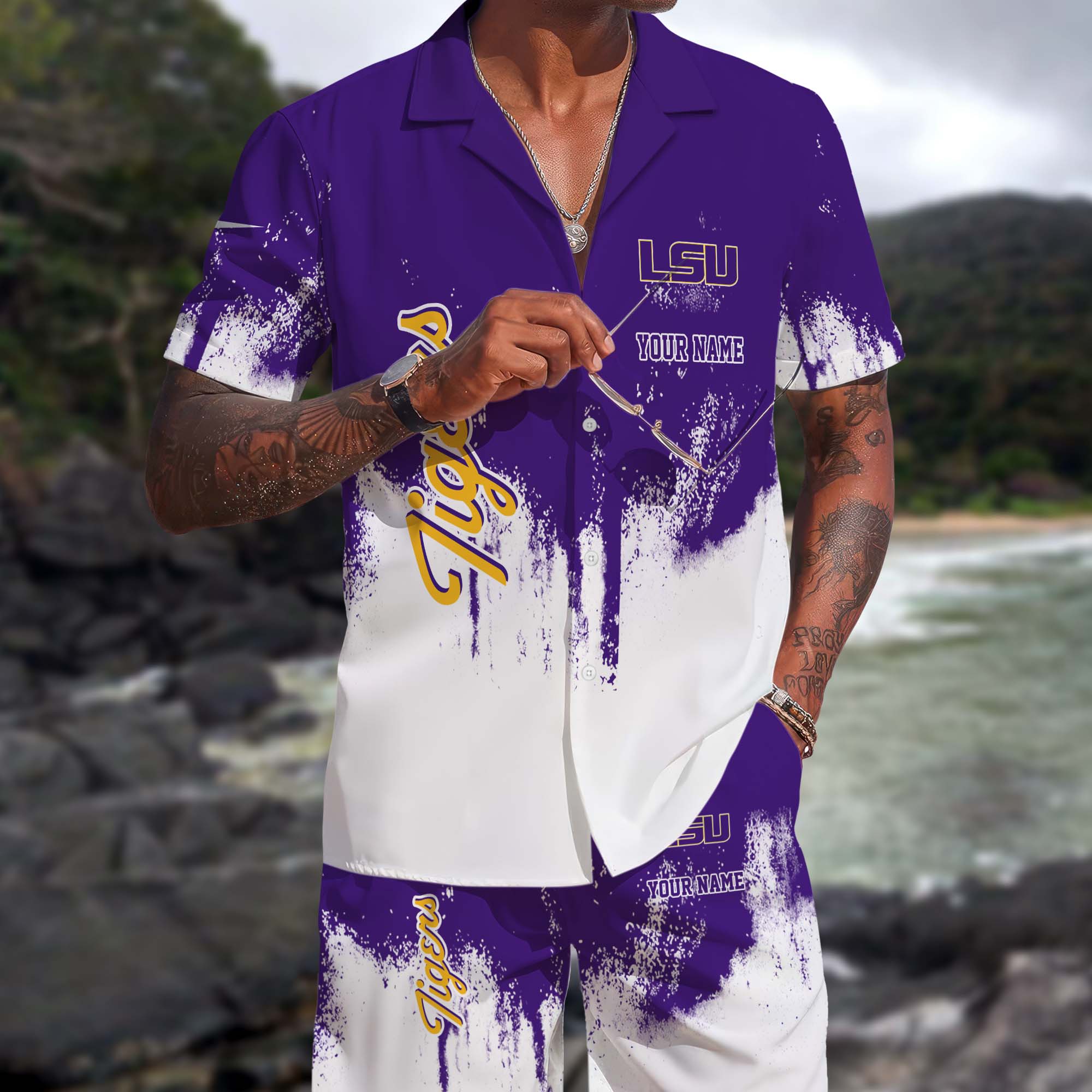 LSU TIGERS Hawaiian Shorts Set Custom You Name, Sports Shorts, Gifts For Fan