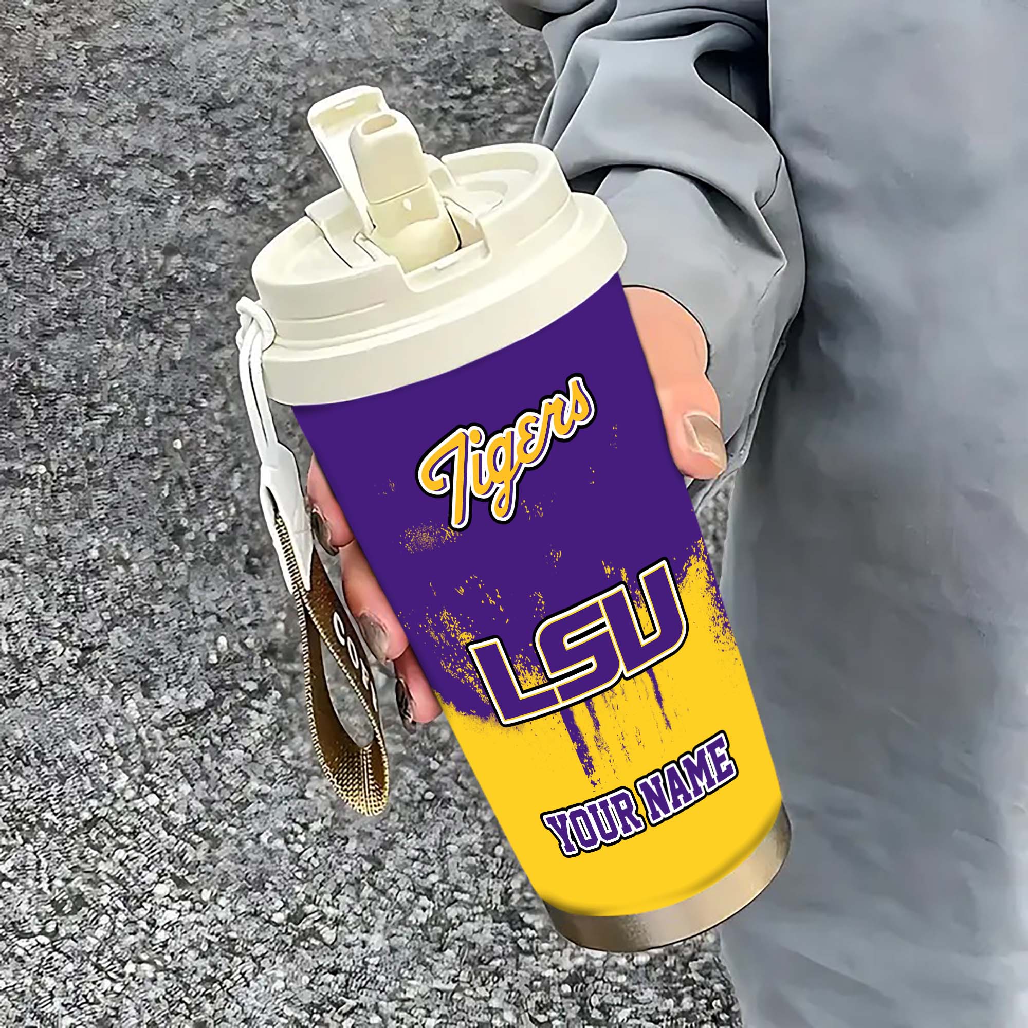 LSU TIGERS Insulated Coffee Mug With Straw And Lid, Portable Coffee Travel Mug For Car, Fan Gifts