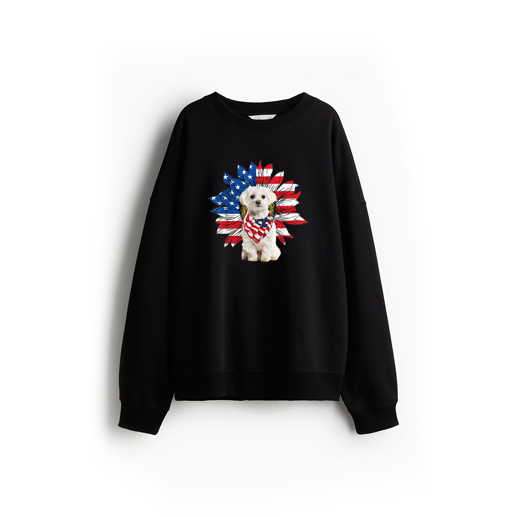 Maltese American Flag Sunflower Dog Lovers 4Th Of July Sweatshirt