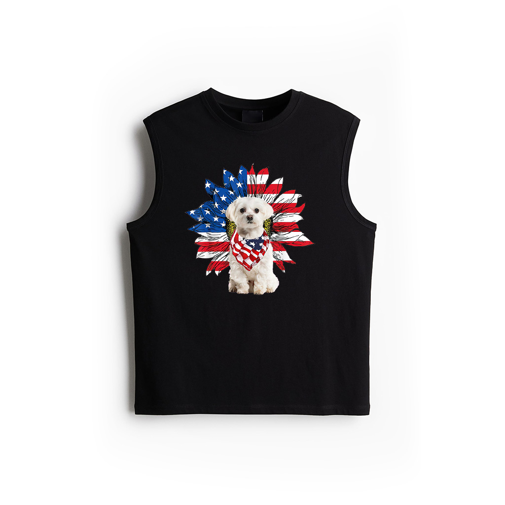 Maltese American Flag Sunflower Dog Lovers 4Th Of July Tank Top