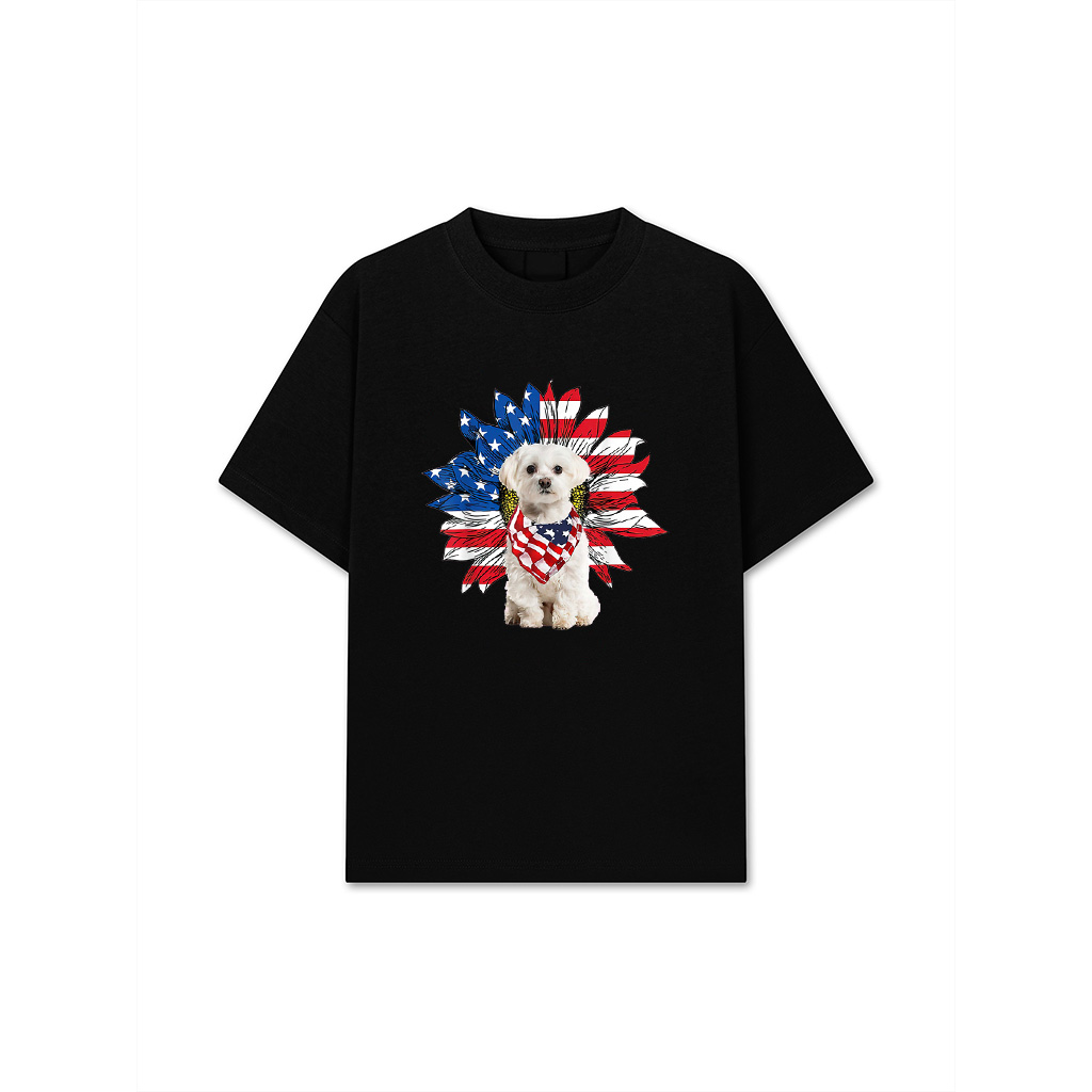 Maltese American Flag Sunflower Dog Lovers 4Th Of July T-Shirt