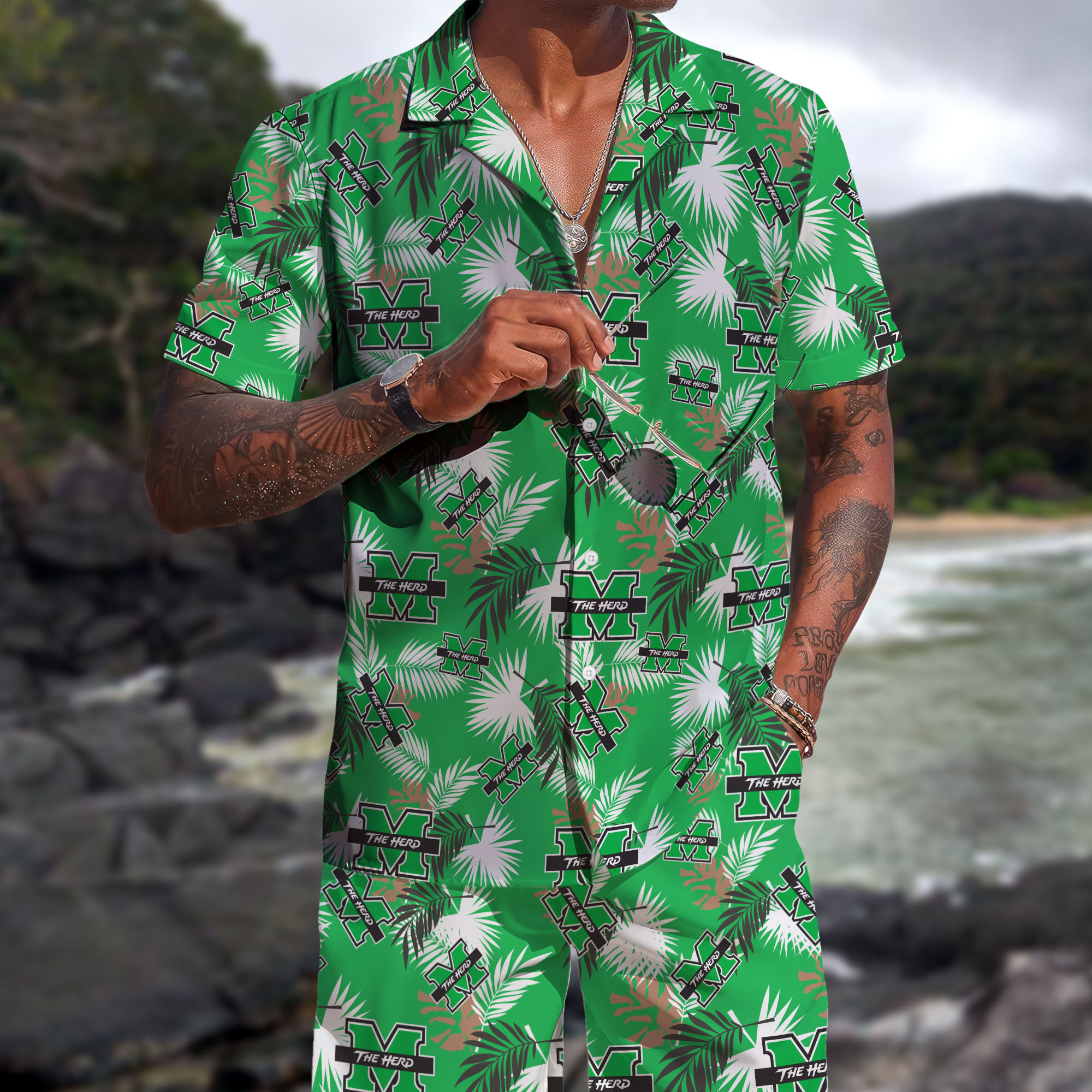Marshall Thundering Herd Hawaiian Shorts Set 2025 Version, Hawaiian Shirts, Sports Shorts, Gifts For Fan