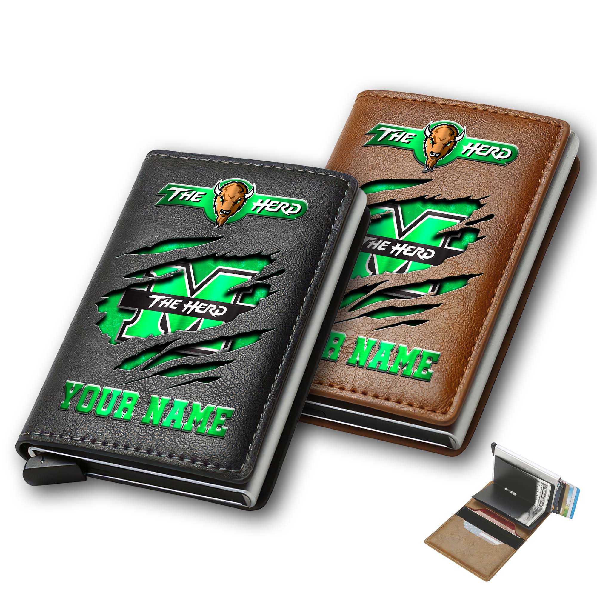 Marshall Thundering Herd Men Wallet Custom Your Name, Football Team Men Wallet For Fans, Gifts For Football Lovers