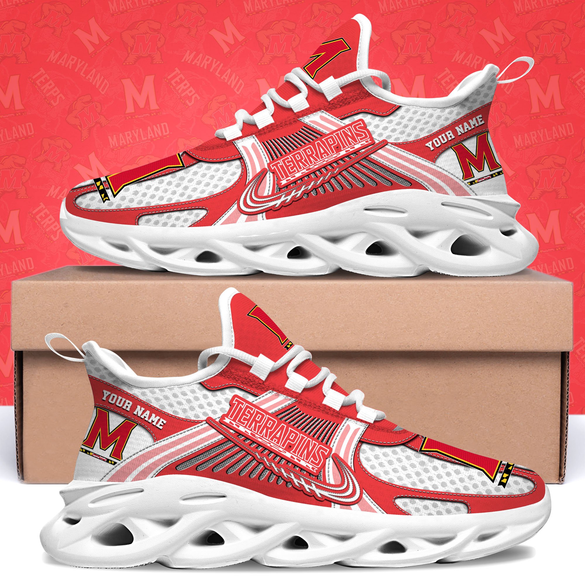 Maryland Terrapins Clunky Sneakers Custom Your Name, Sport Sneakers, Sport Gifts For Fan, Gifts For Him