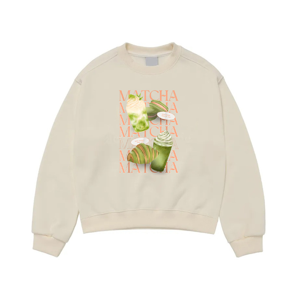 Matcha Graphic Macaron Croissant Matcha Latte Sweatshirt