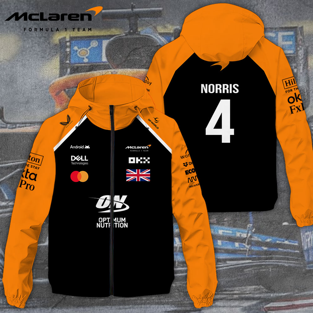 Mclaren X Lando Norris Racing F1 Style Windbreaker Jacket For Fans