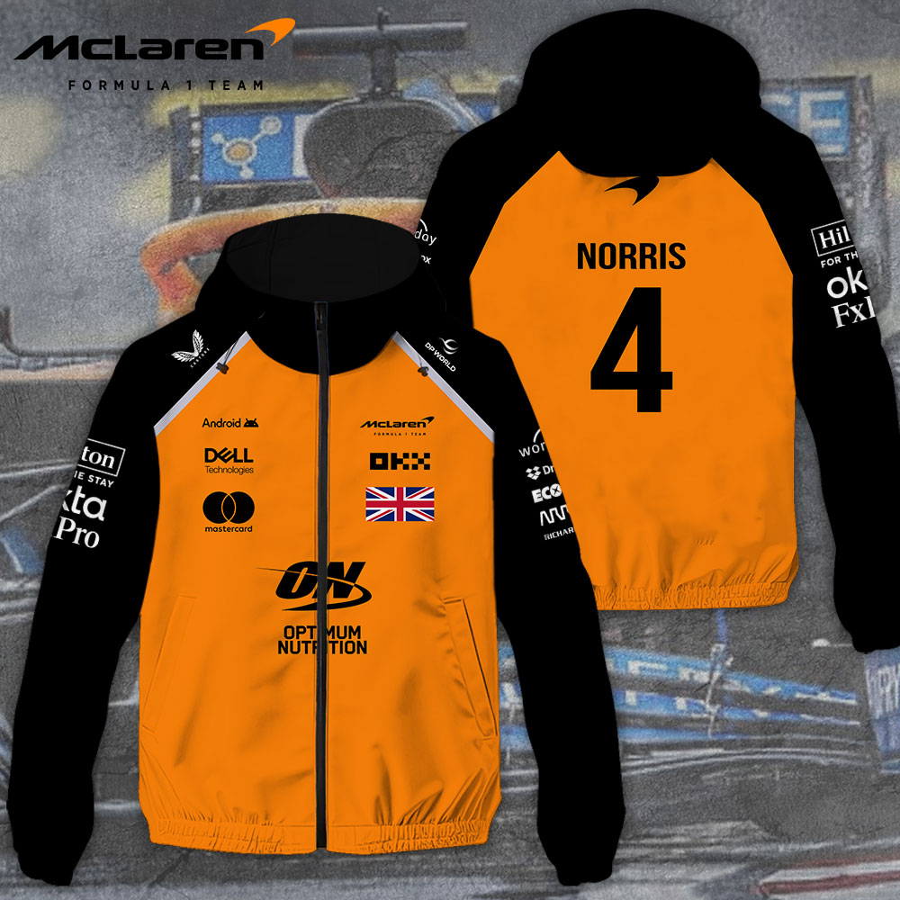 Mclaren X Lando Norris Racing F1 Style Windbreaker Jacket For Fans