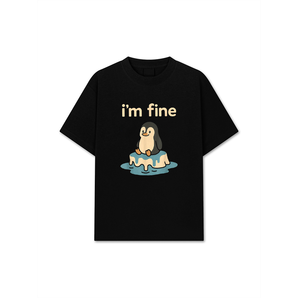 Melting Ice I'm Fine Penguin Funny Sarcastic Climate Meme T-Shirt