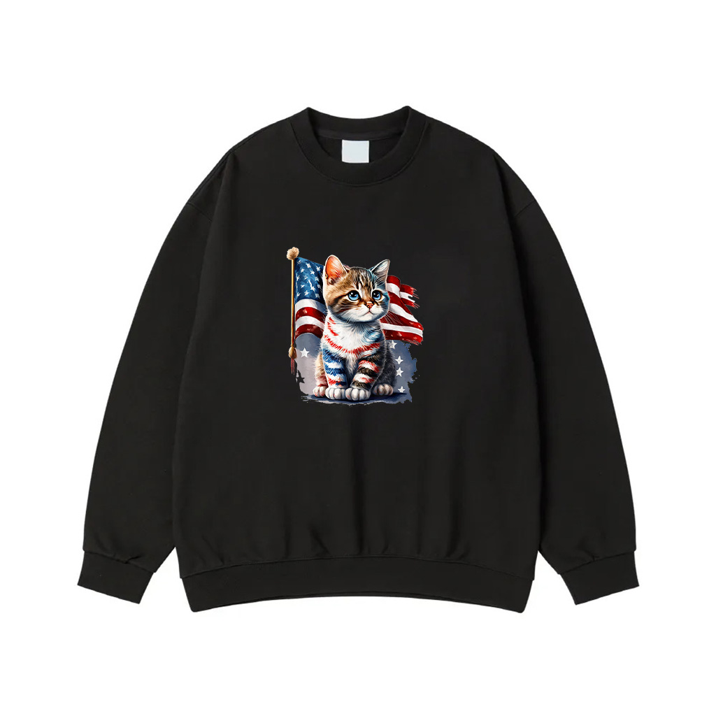 Memorial Day Cat, 4Th Of July Patriotic Usa Flag Sweatshirt
