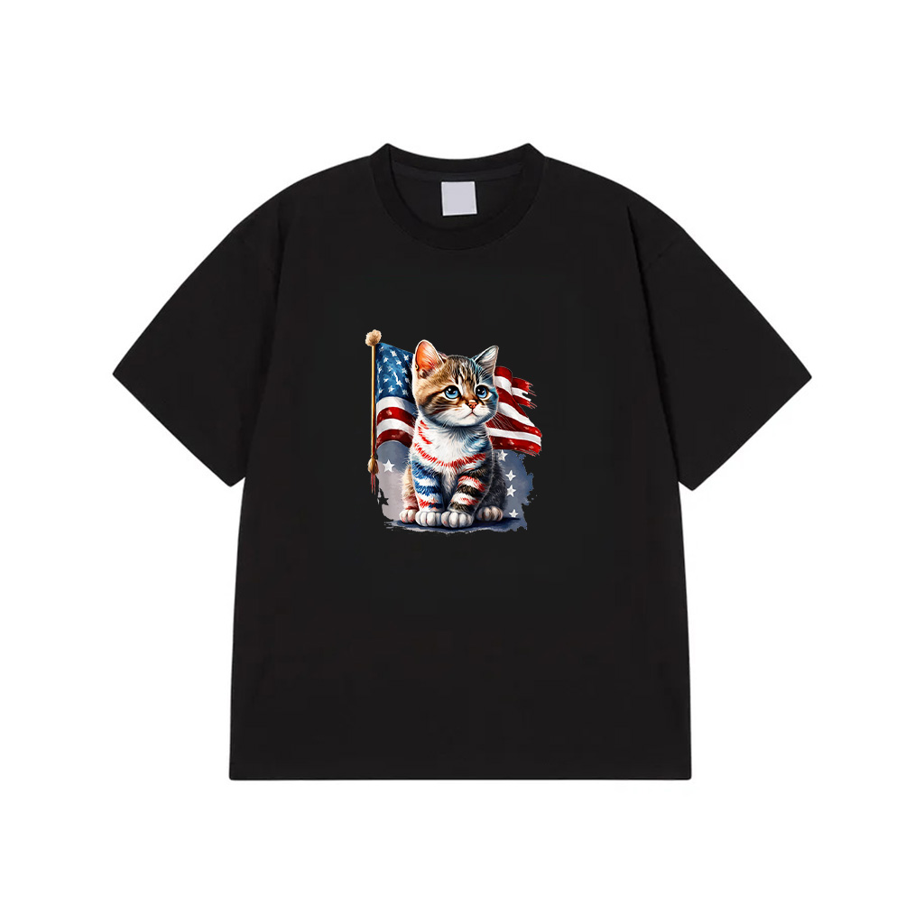 Memorial Day Cat, 4Th Of July Patriotic Usa Flag T-Shirt