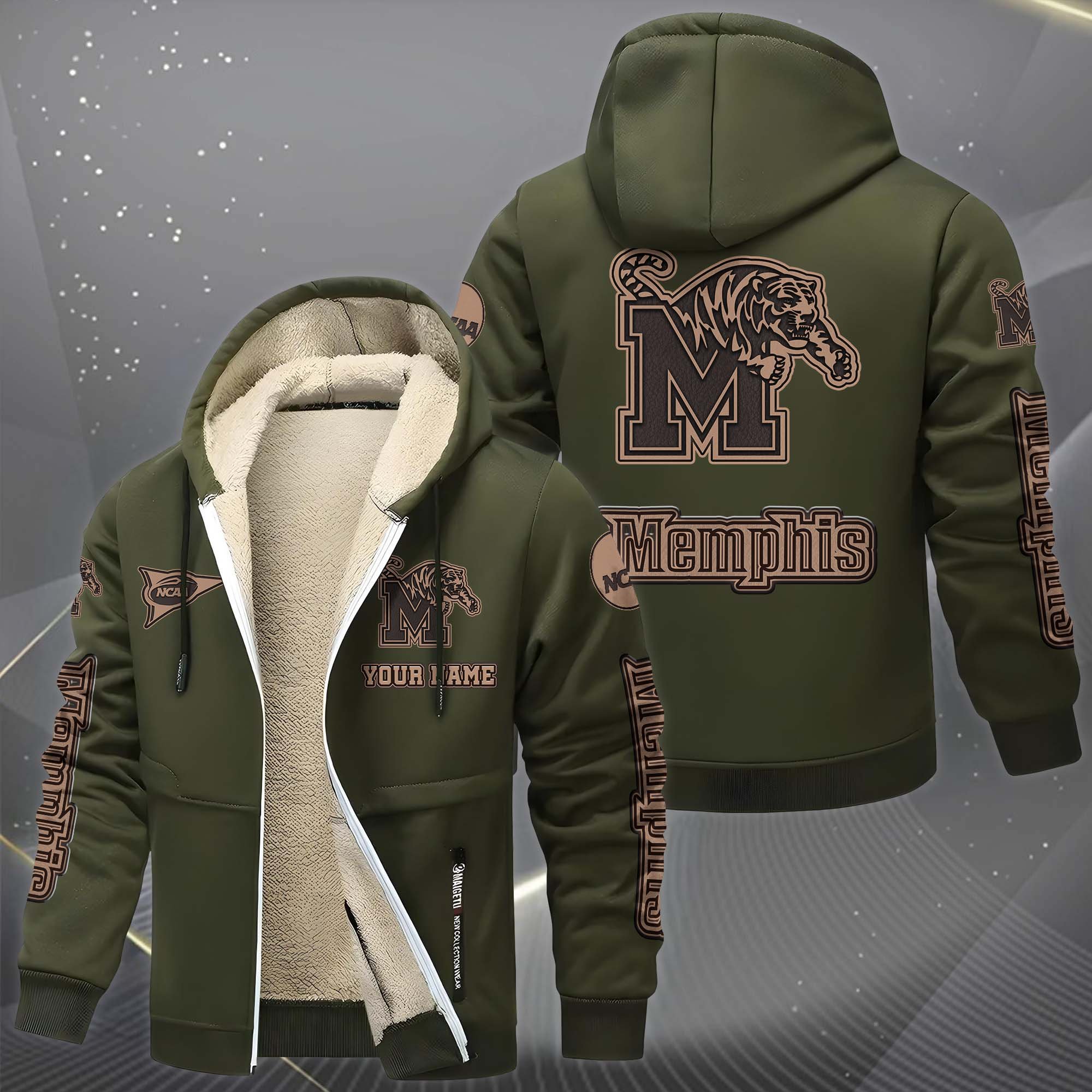 Memphis Tigers Hoodie Zip Velvet Coat Custom Your Name, Sport Jacket, Gifts For Fan