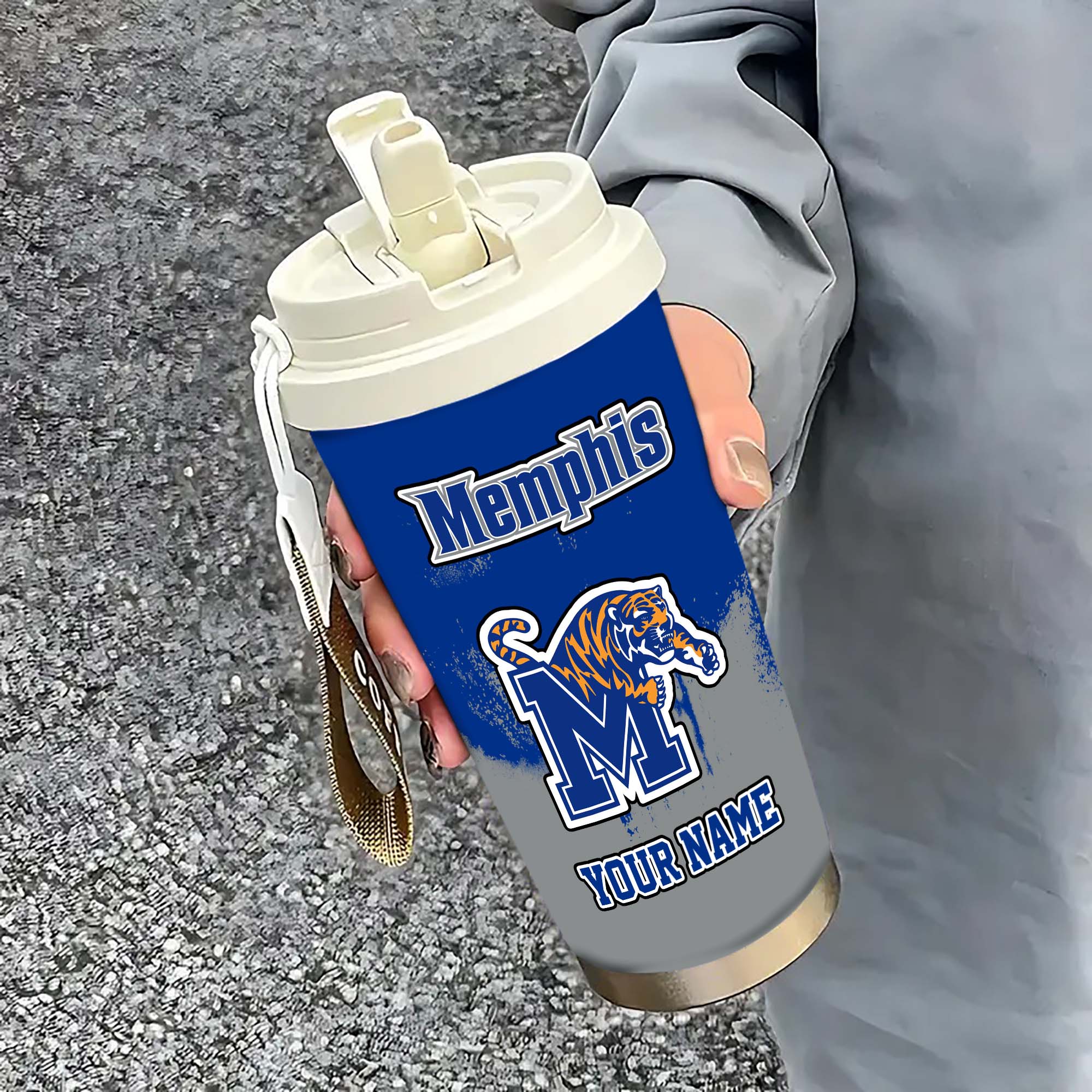 Memphis Tigers Insulated Coffee Mug With Straw And Lid, Portable Coffee Travel Mug For Car, Fan Gifts