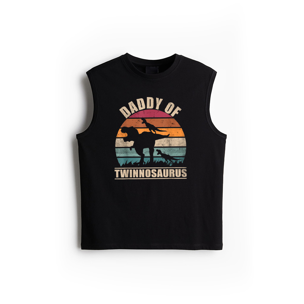 Mens Dad Of Twins Daddysaurus Pun Fathers Day Daddy Of Twins Tank Top