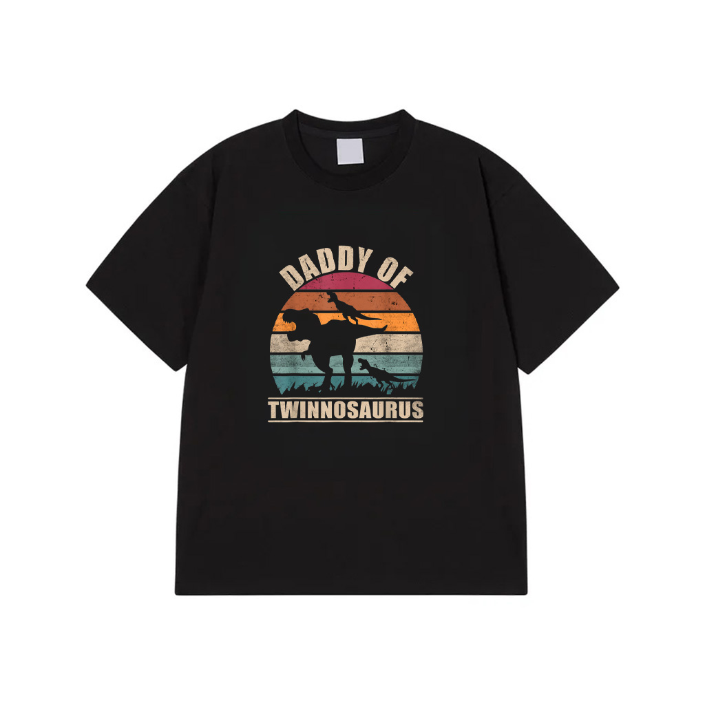 Mens Dad Of Twins Daddysaurus Pun Fathers Day Daddy Of Twins T-Shirt