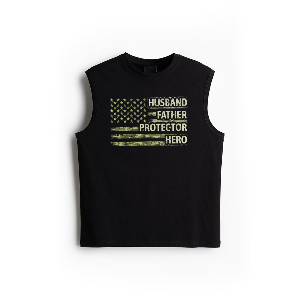 Mens Husband Father Protector Hero Camo American Flag Fathers Day Tank Top