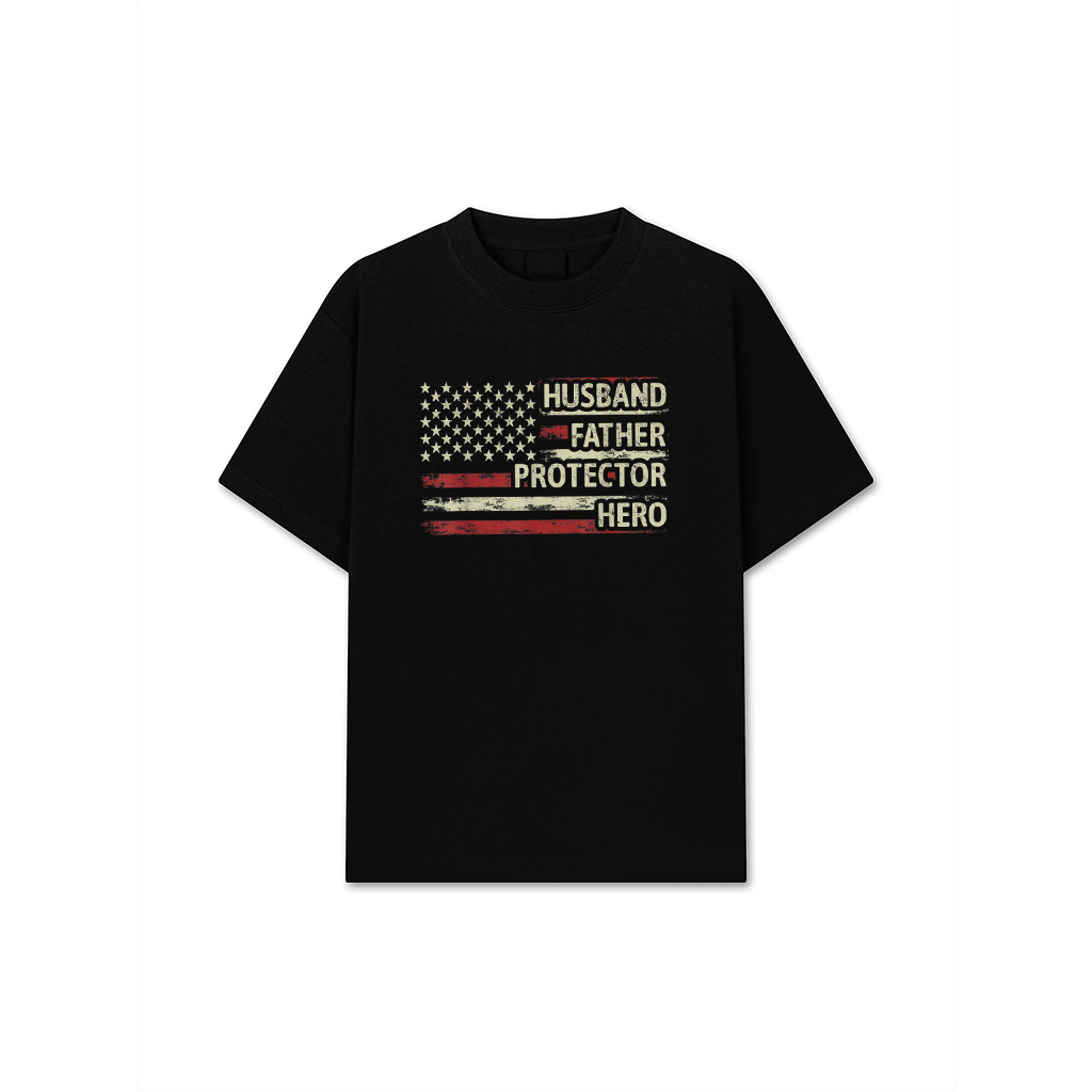 Mens Husband Father Protector Hero Dad American Flag Fathers Day T-Shirt
