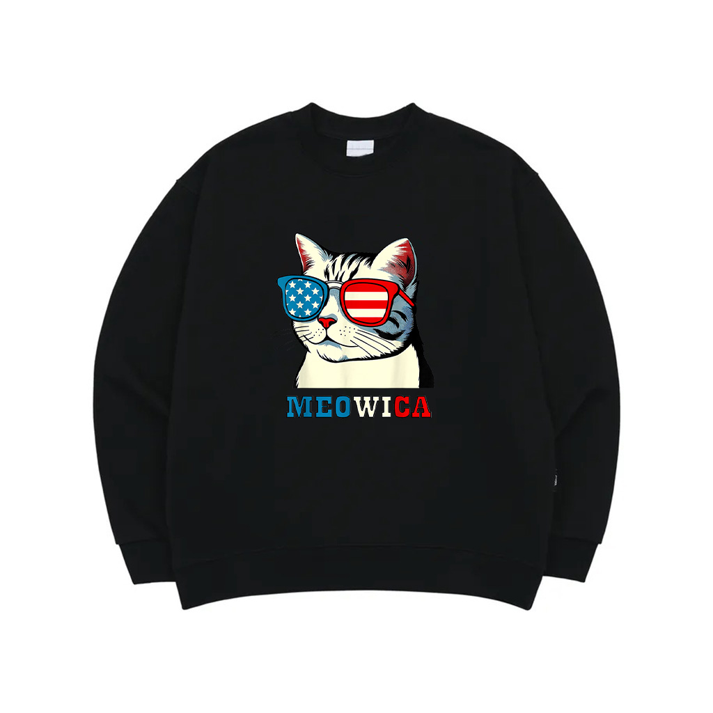Meowica 4Th Of July Cat Sunglasses American USA Flag Cat Sweatshirt