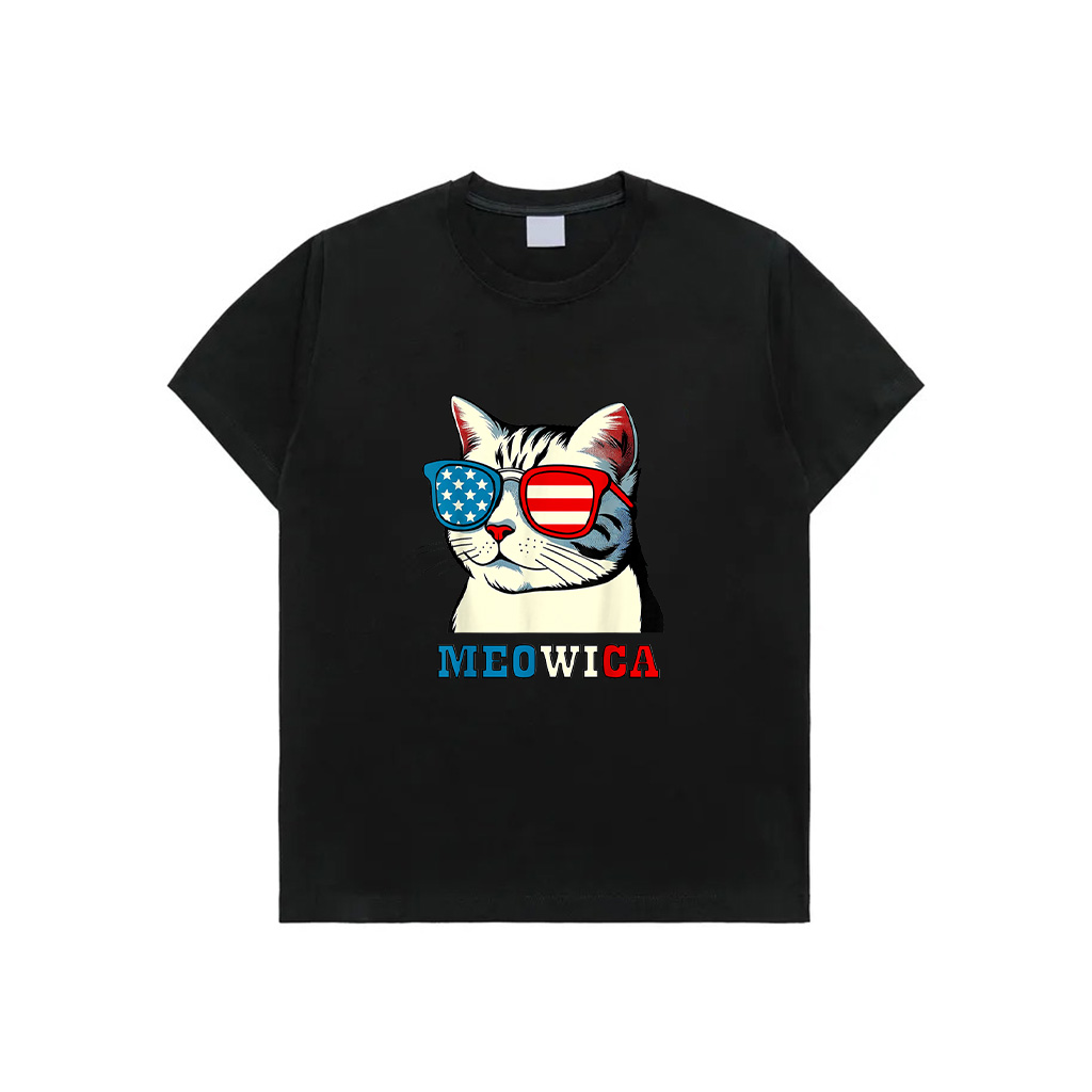 Meowica 4Th Of July Cat Sunglasses American USA Flag Cat T-Shirt