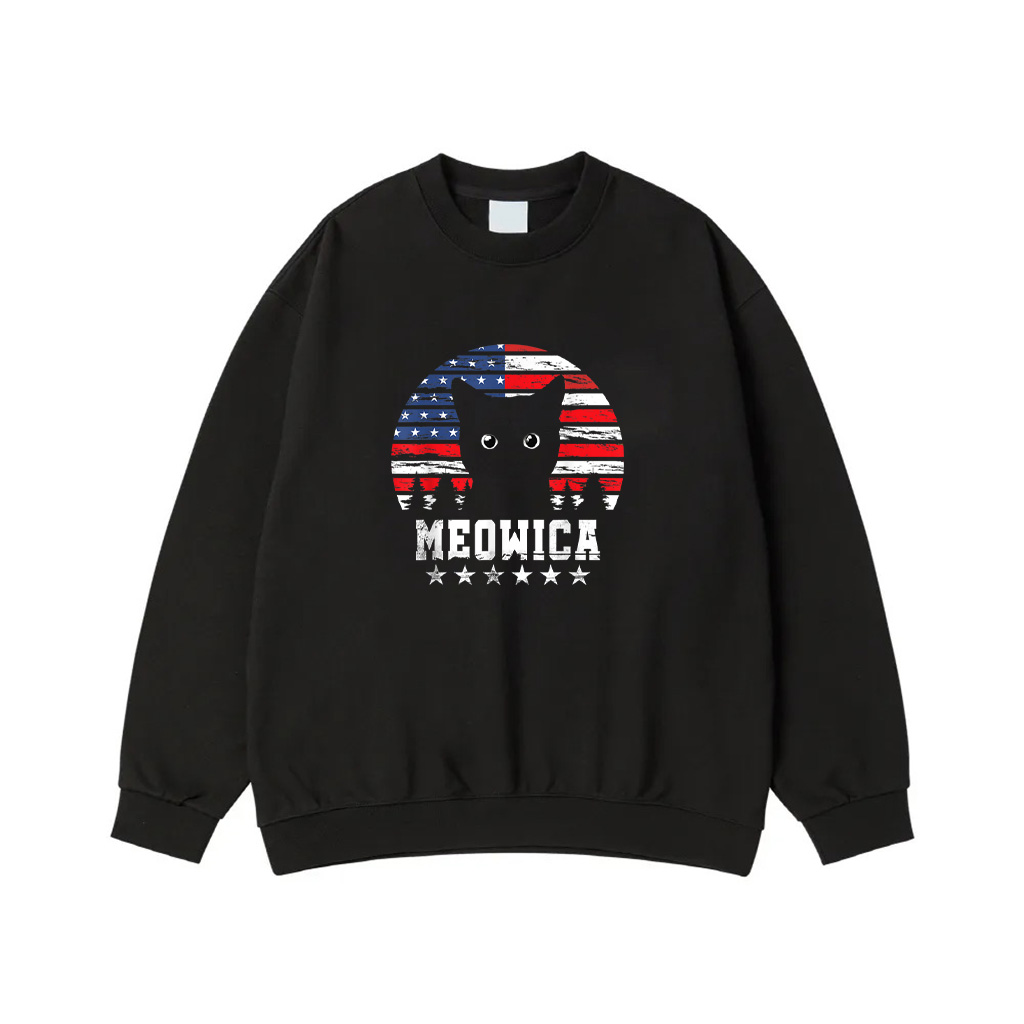 Meowica Funny 4Th Of July Cat Lover American Flag Women Men Sweatshirt