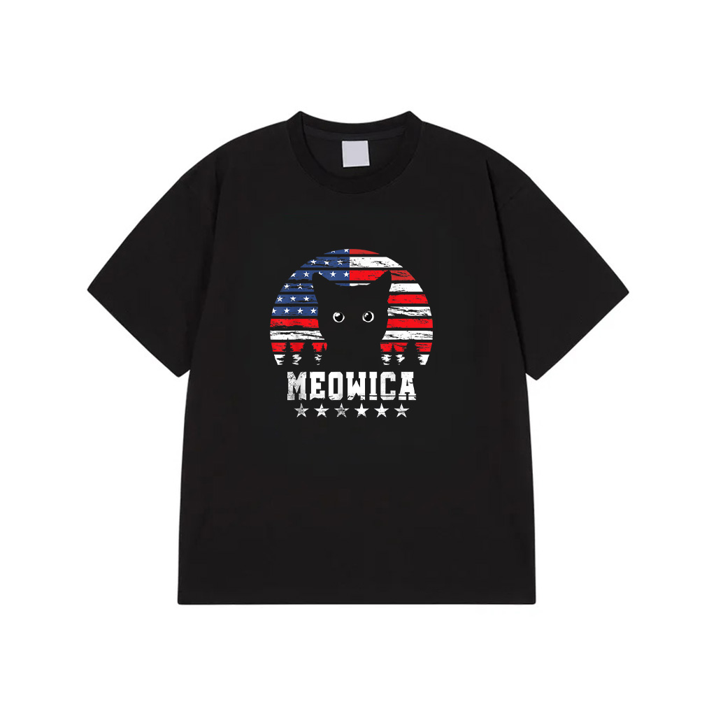 Meowica Funny 4Th Of July Cat Lover American Flag Women Men T-Shirt