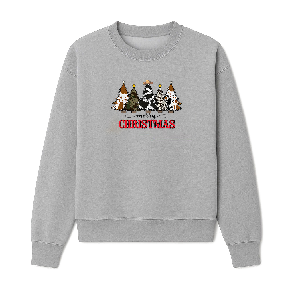 Merry Christmas Tree Western Cowhide Xmas Sweatshirts 06-10-2025