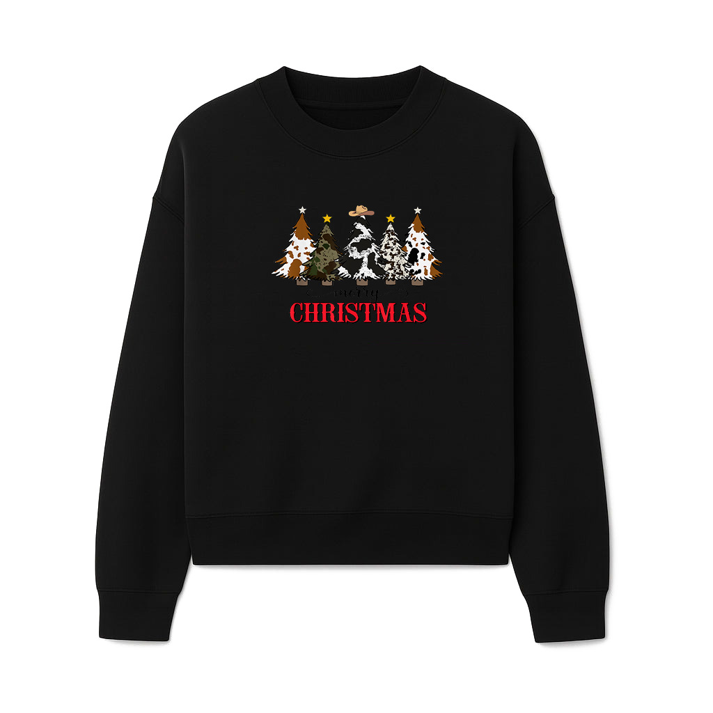 Merry Christmas Tree Western Cowhide Xmas Sweatshirts 06-10-2025