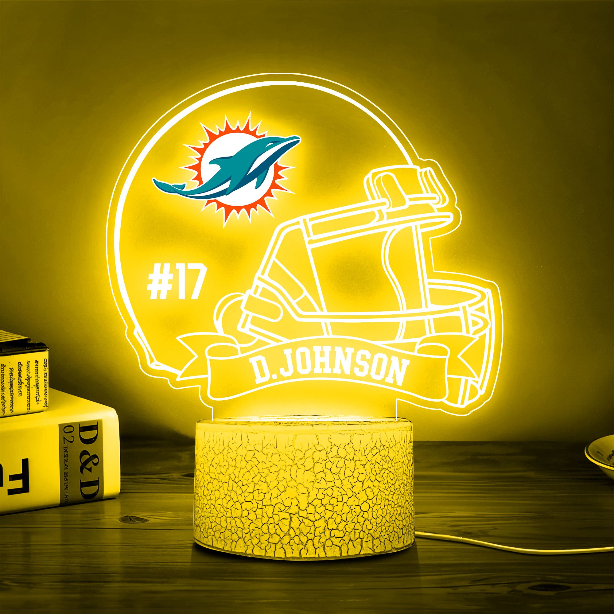 Miami Dolphins 3D Led Lamp Custom Name And Number, Sport Lamp, Home Decor 