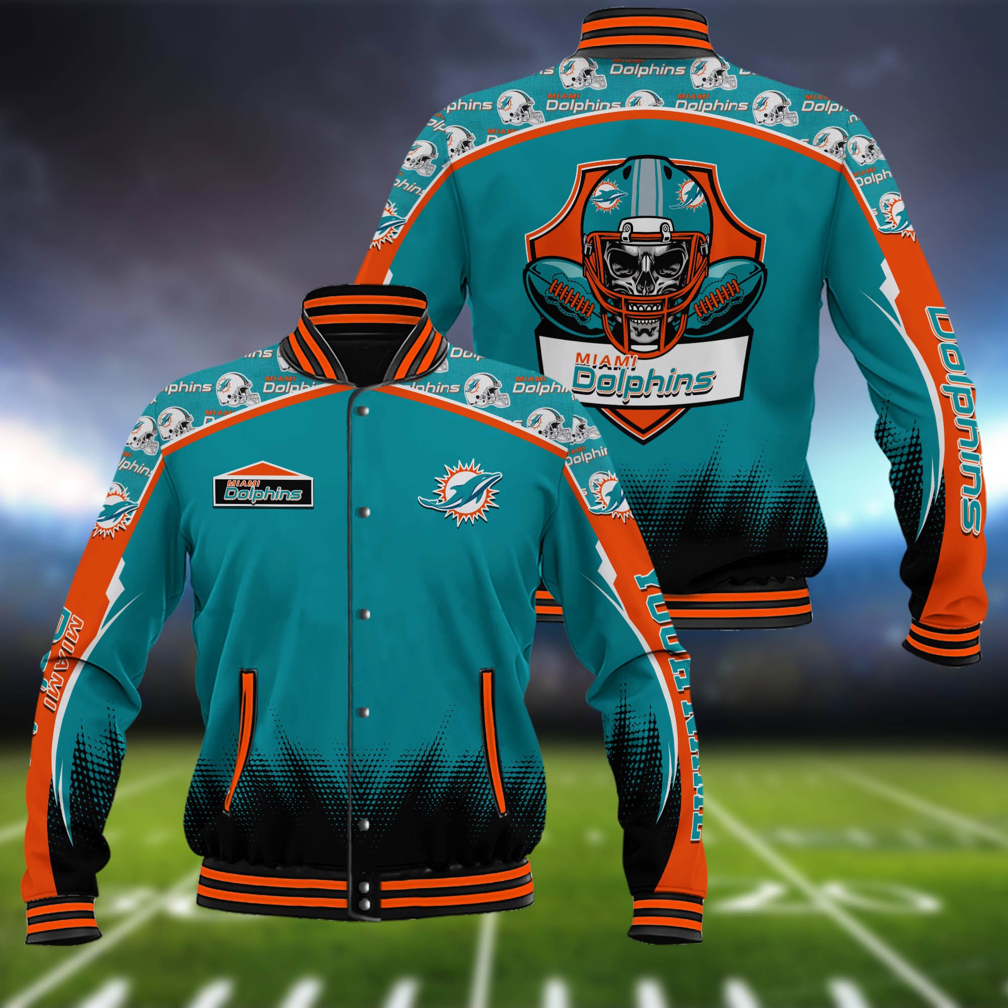 Miami Dolphins Baseball Jacket Custom Name, Sport Team Jacket, Sport Gifts 