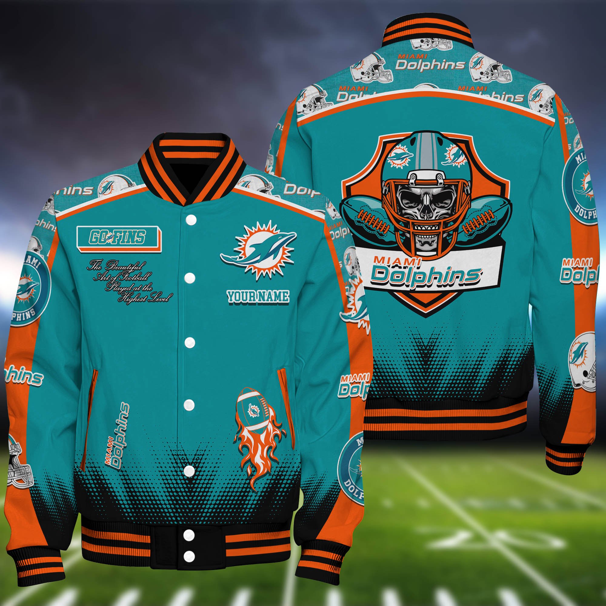 Miami Dolphins Baseball Jacket Personalized Your Name, Jackets For Sport Fans 