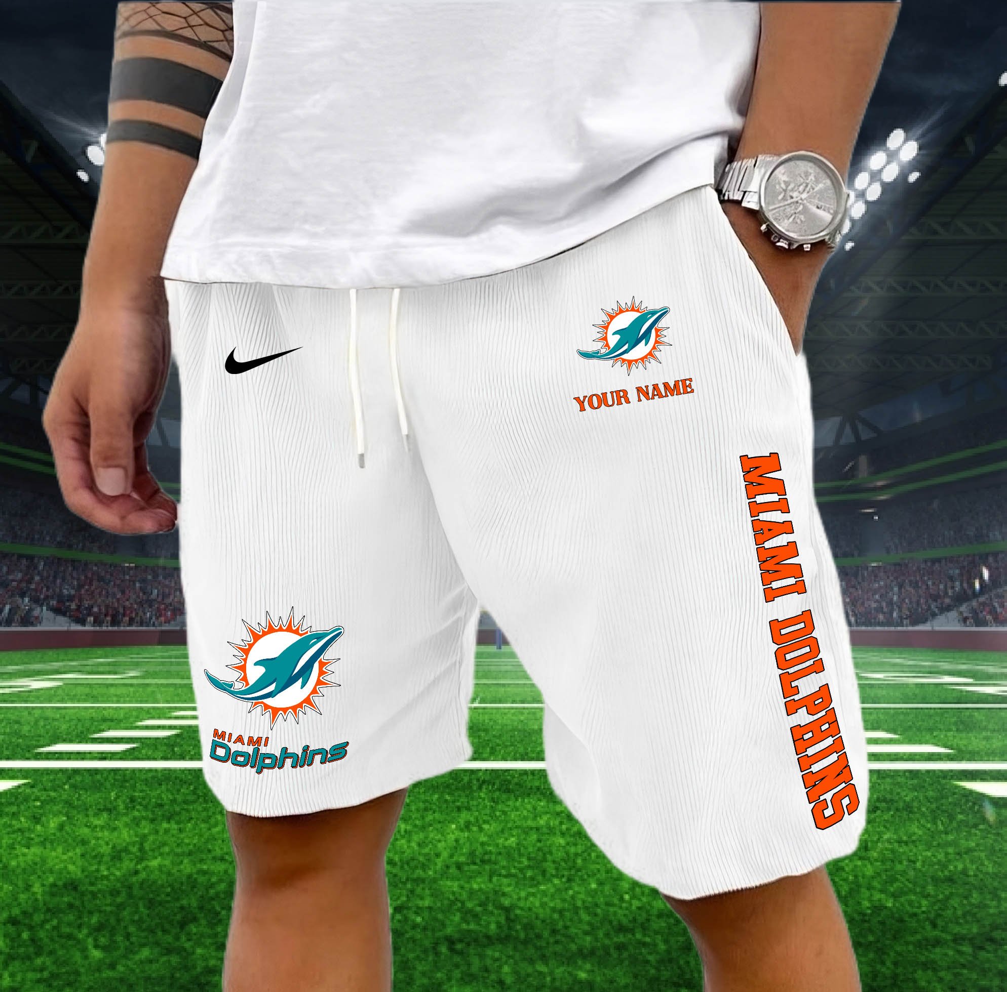 Miami Dolphins Corduroy Shorts Custom You Name, Sport Corduroy Shorts, Gifts For Fan
