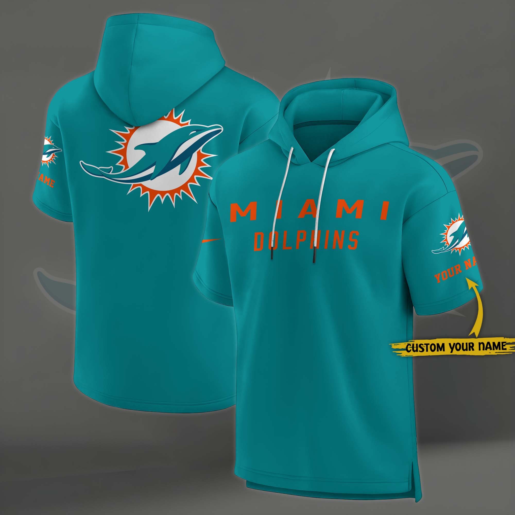 Miami Dolphins Elements Future Ground Lettering Short Sleeve Pullover Hoodie Custom Name, Gifts For Football Lovers EHIVM 03121220