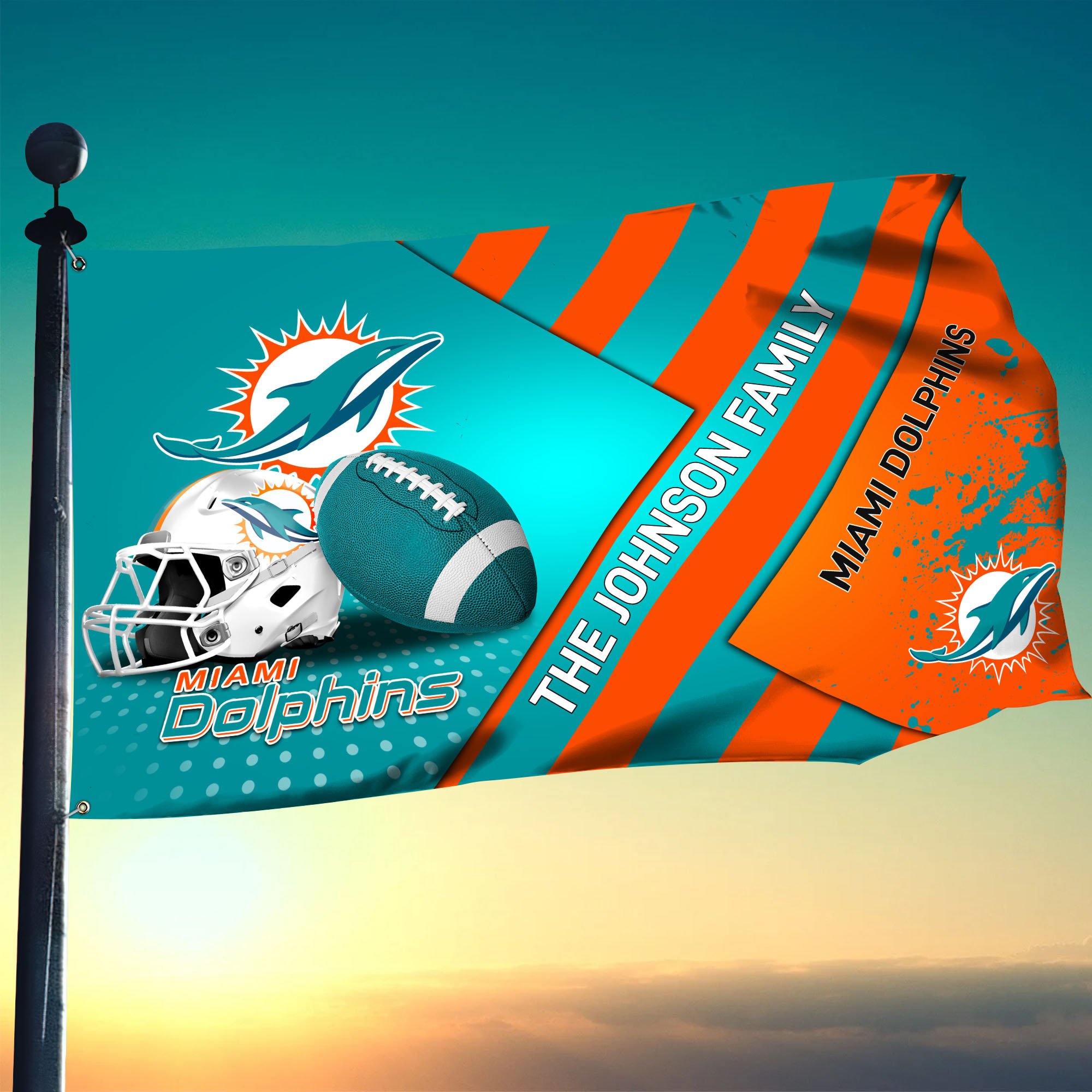 Miami Dolphins Flag 3X5ft 4X6ft Custom Your Family Name, Sport Team Flag, Sport Gifts