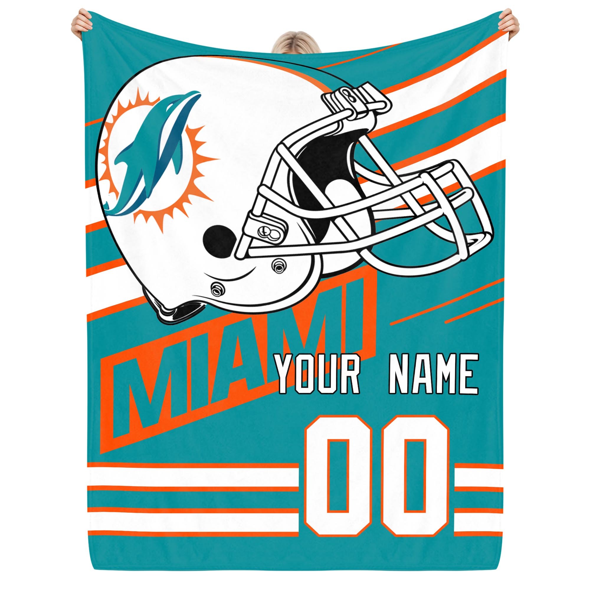 Miami Dolphins Fleece Blanket Custom Name And Number, Sport Blanket For Fans