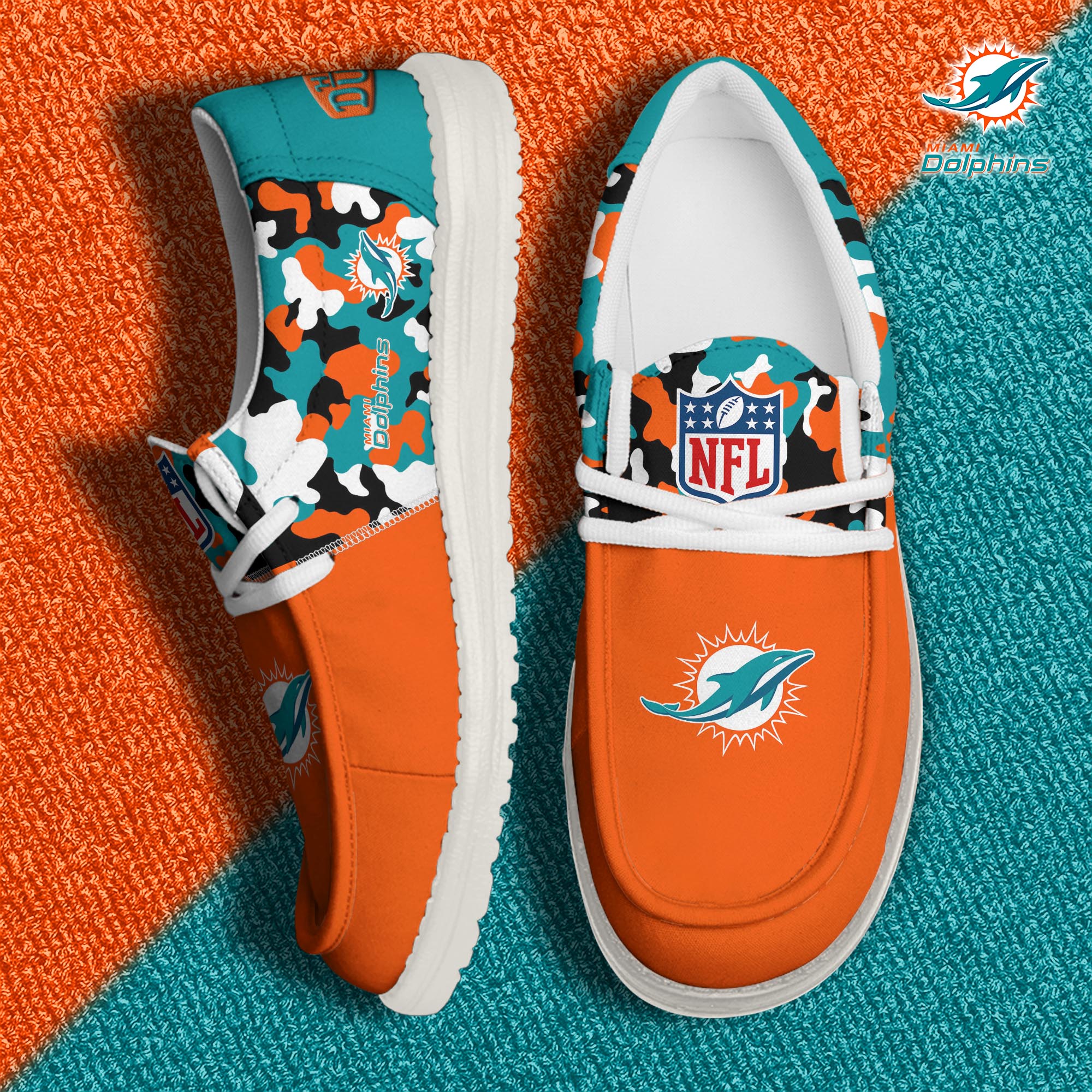 Miami Dolphins Football Hey Dude Canvas Loafer Shoes Custom Your Name, Sport Shoes For Fan, Fan Gifts
