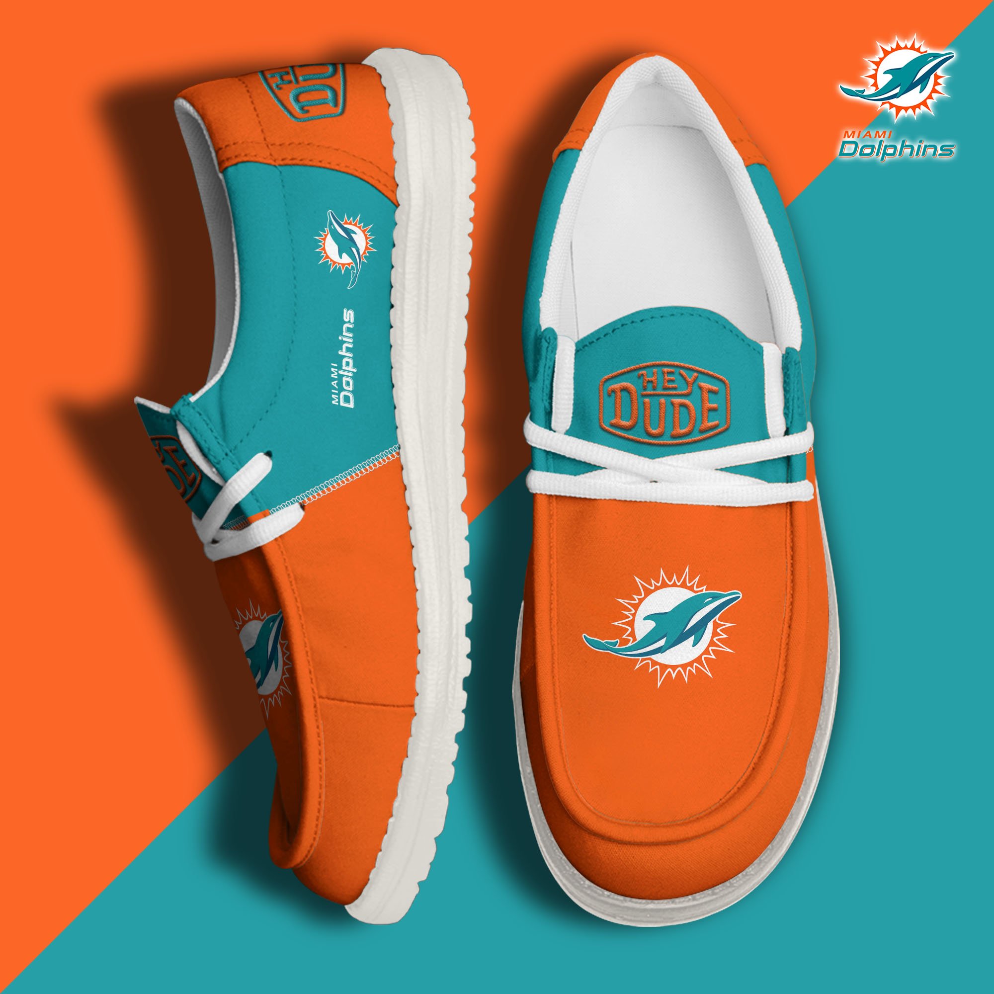 Miami Dolphins Football Hey Dude Canvas Loafer Shoes Custom Your Name, Sport Shoes For Fan, Fan Gifts