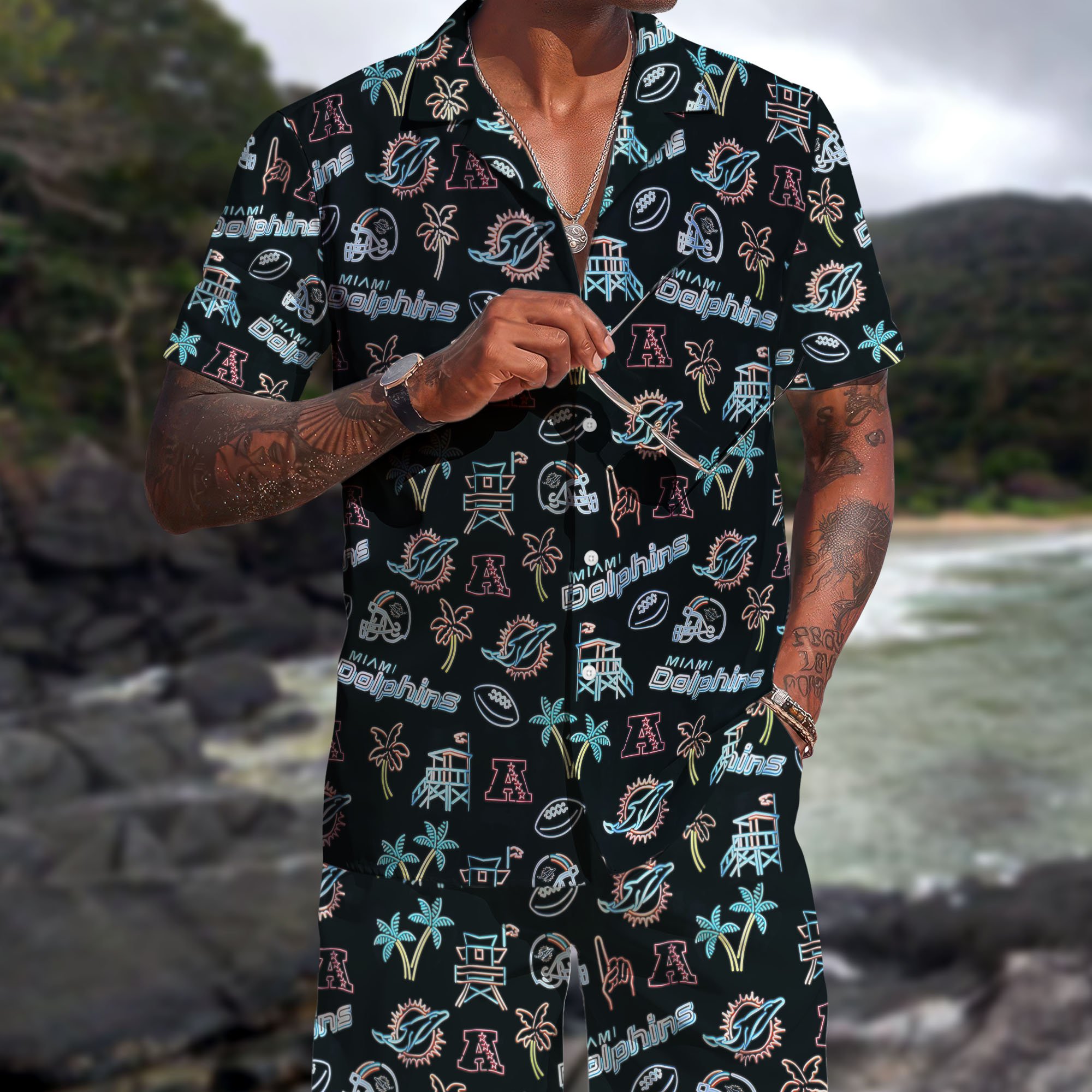 Miami Dolphins Hawaiian Shorts Set 2025 Version, Hawaiian Shirts, Sports Shorts, Gifts For Fan