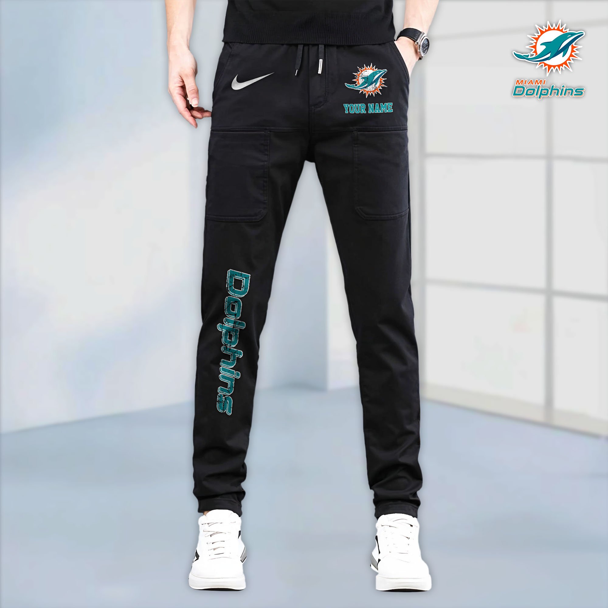 Miami Dolphins High Stretch Multi Pocket Durable Cargo Pants - Long Custom Name 