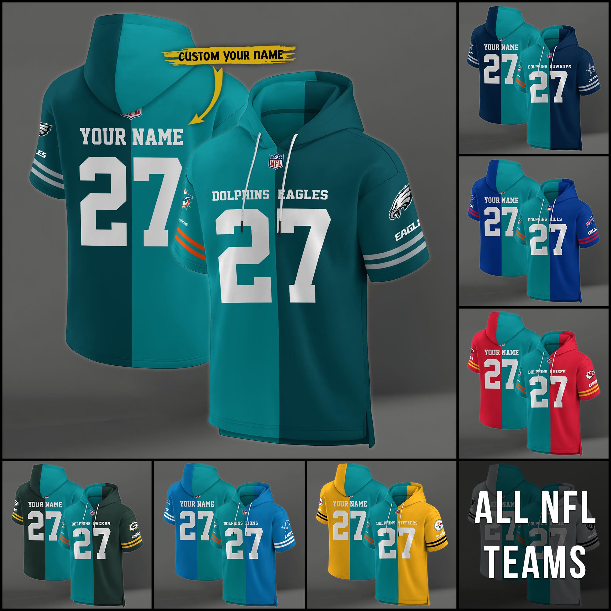 Miami Dolphins House Divided Hoodie Custom Name, Number And Team, Hoodie For Football Fans