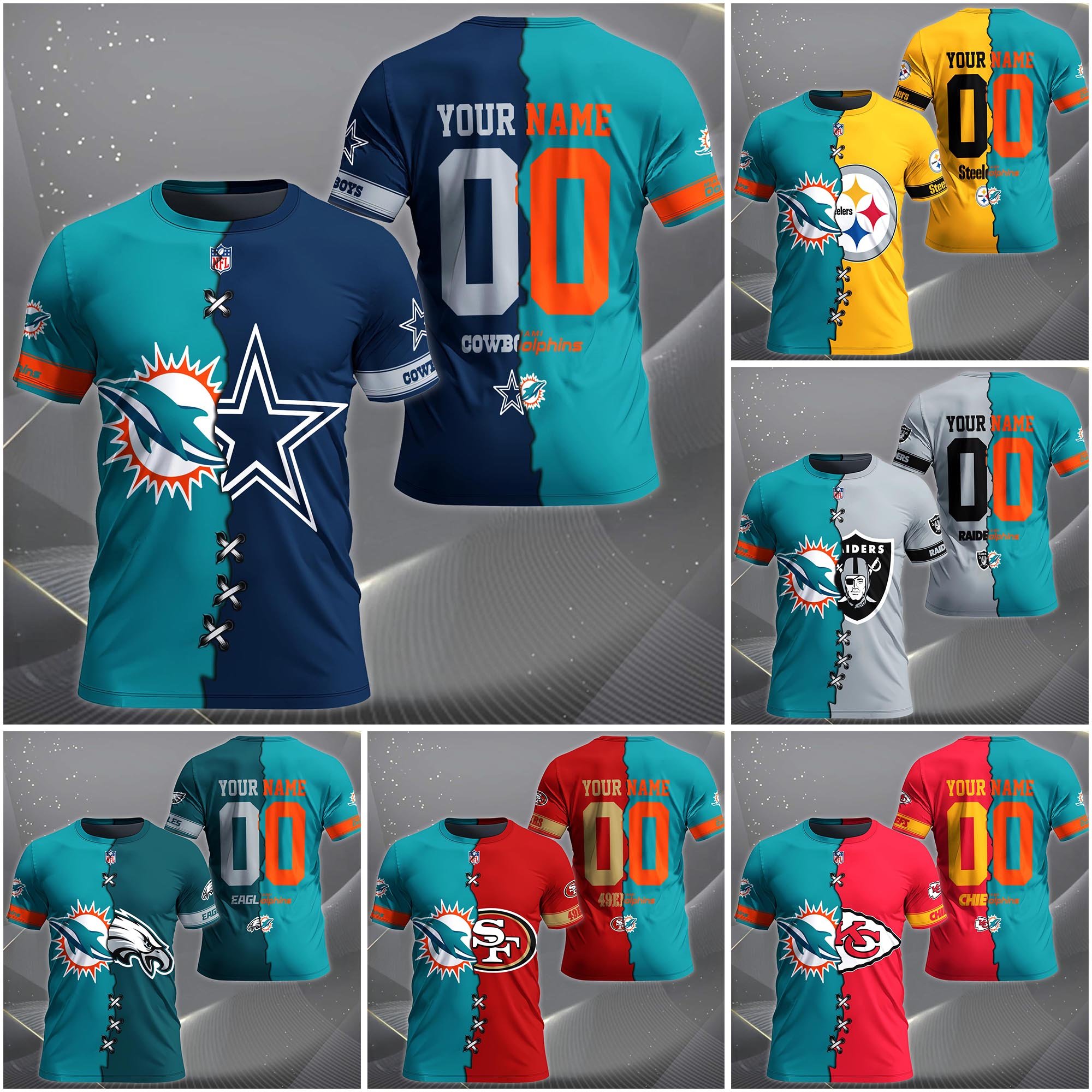 Miami Dolphins House Divided T-Shirt Custom Name 2025 Version, Number And Team, Sport Shirts For Fan